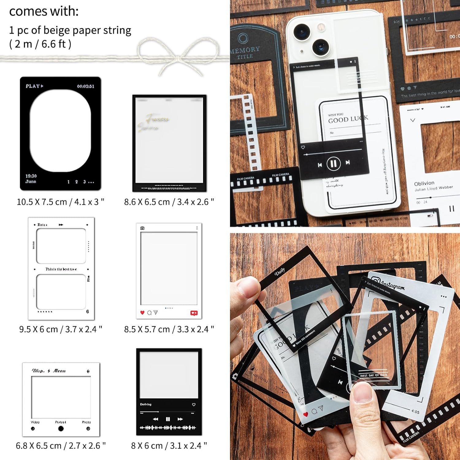 3 Packs Vintage Filmstrip Sticker Paperboard Cutouts Stamp Sticker Poster Sticker Collage Paper Frame Border Black White Scrapbooking Supplies for Crafting Card Making Journaling Photo Album (Episode) image number 1