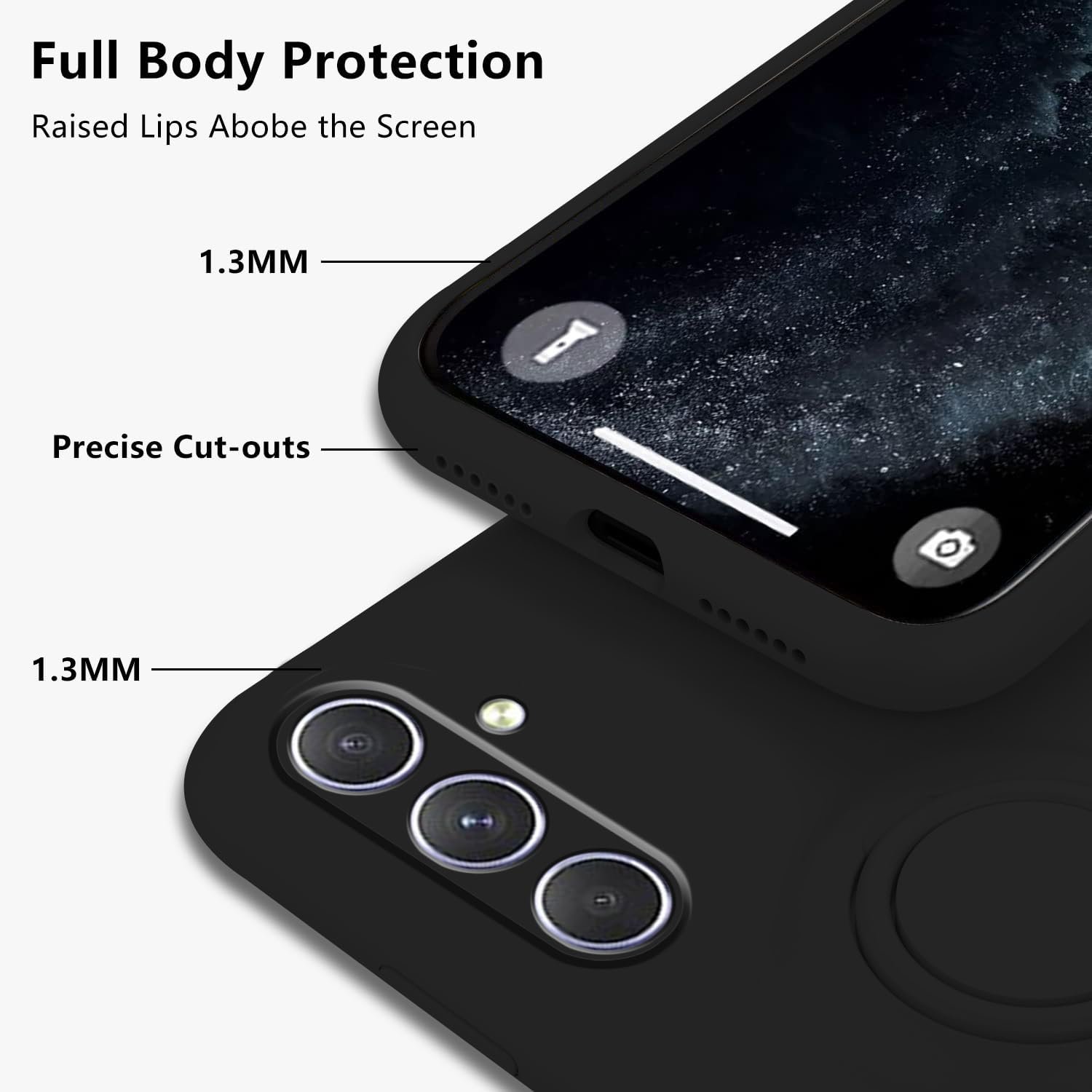 Mobile Phone Case for Samsung Galaxy A56 5G Case with Ring Holder, Slim Cover Soft TPU Protective Case for Samsung A56 5G Silicone Liquid Microfibre Shockproof Original Case (Black) image number 5