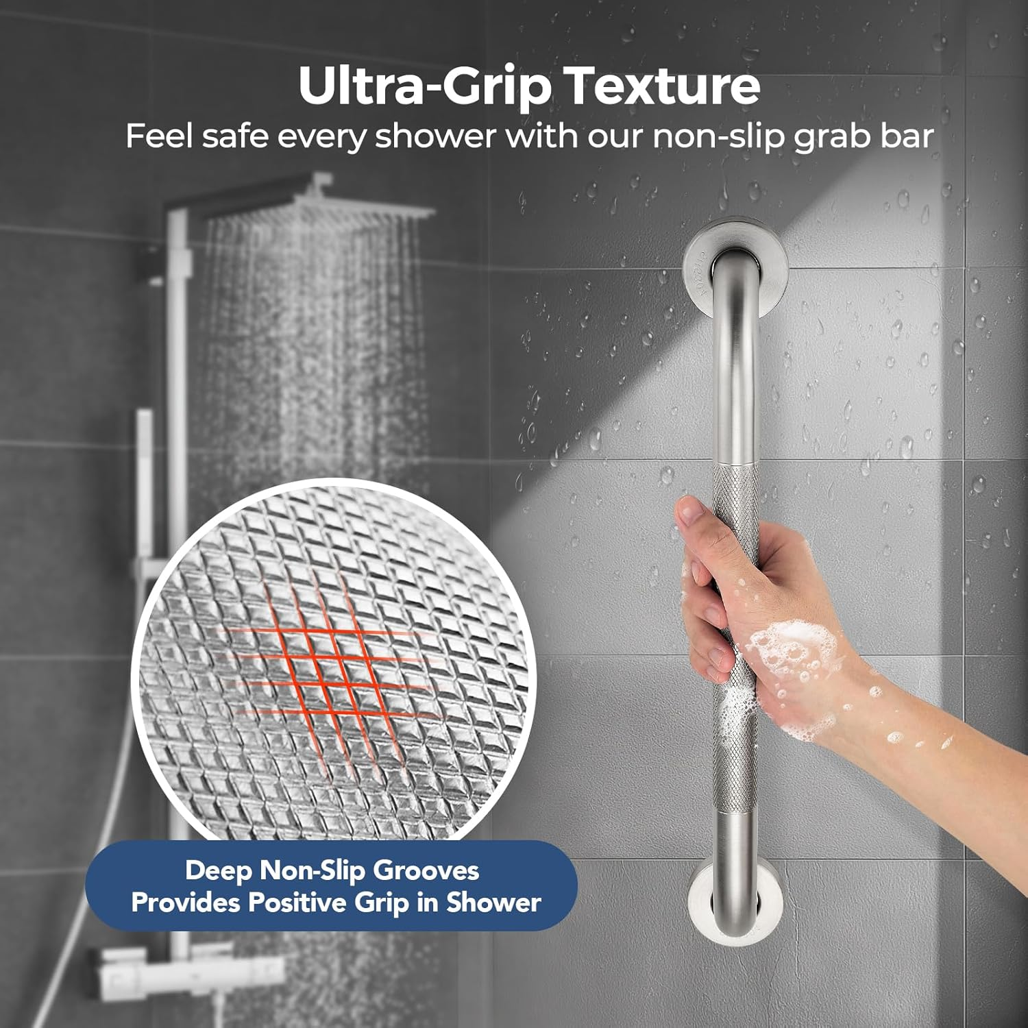 12 Inch Grab Bars for Shower, Anti-Slip Shower Handles for Elderly Stainless Steel Toilet Hand Rail (Brushed Nickel, 2 Pack) image number 6