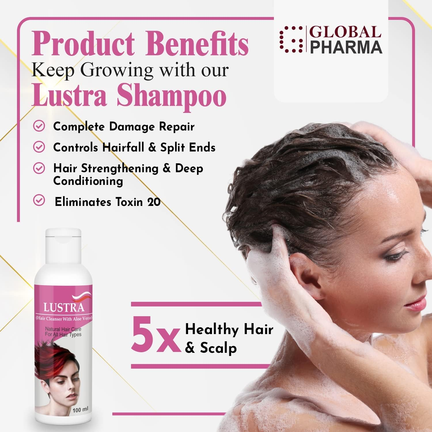Global Pharma Lustra Hair Cleaner with Aloe Vera, 100 Ml