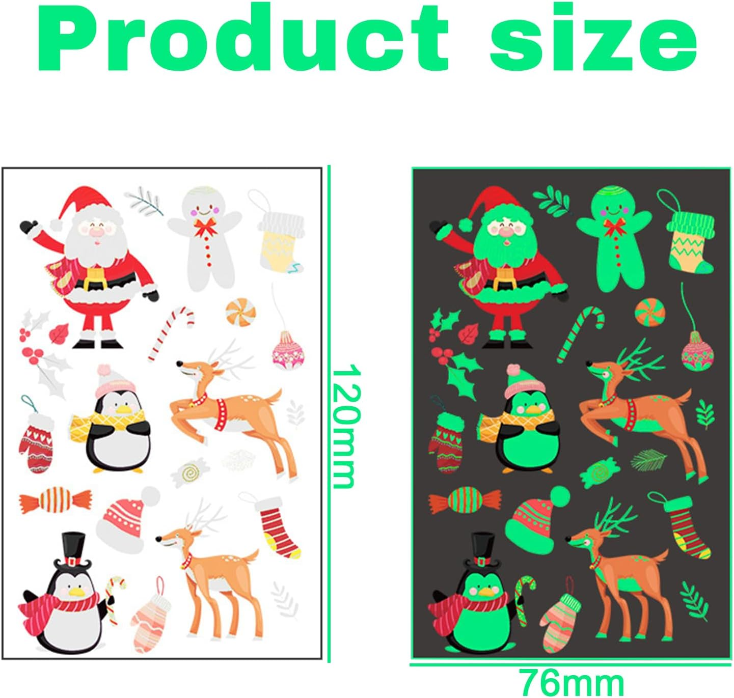 10 Sheets 120 Pcs Christmas Luminous Temporary Tattoos Stickers - Glow in the Dark Christmas Decorations Tattoos Stickers for Kids, Christmas Party Favors Stocking Stuffers Gifts for Boys and Girls image number 3