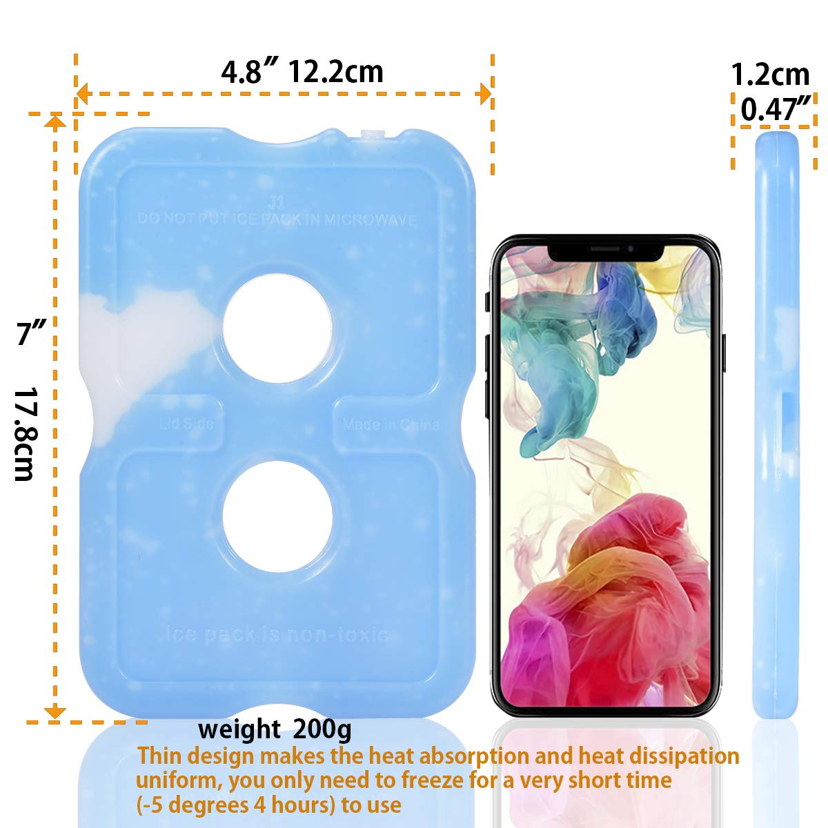 Cold Ice Pack Brick Reusable Long Lasting Cool Slim Thin Freezer Pack Cooler for Lunch Boxes Bag Canned Soda Beer Camping(200G,Set of 5) image number 6