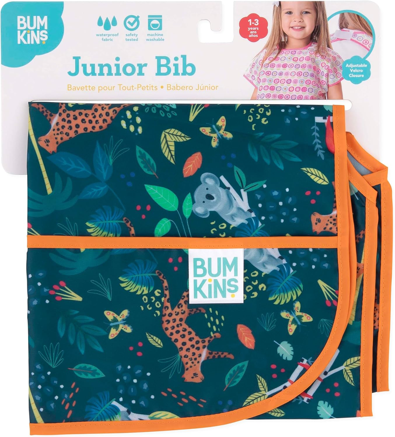 Bumkins Junior Bib, Short Sleeve Toddler Bib, Smock for Kids 1-3 Years, Waterproof Fabric &ndash; Jungle, 15X16 Inch (Pack of 1) image number 3