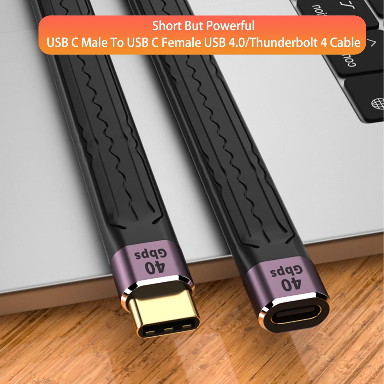 Short Extension USB C Cable 10 Cm Flexible Thunderbolt 4 3 USB4, PD 100W Quick Charge, 8K Video, 40Gbps Data Transfer for External SSD, EGPU, Docking, Macbook, Ipad, Hub, Phone, Powerbank