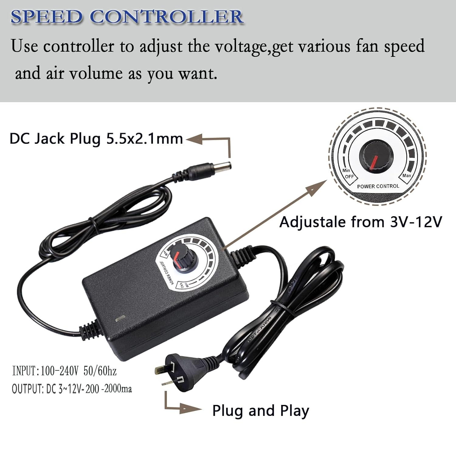 Ronyaoko 120Mm Blower Fan,120Mm X 32Mm Turbo Centrifugal Fan,With AC 100V - 240V Speed Controller 3V to 12V, DC Dual Ball High Airflow,For Receiver DVR Modem AV Cabinet Cooling Ventilation image number 6