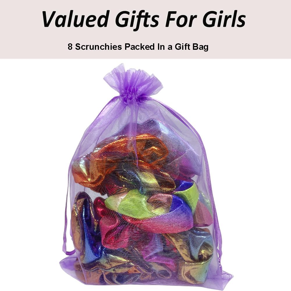 Hair Scrunchies, 8 Pack Shiny Metallic Elastic Hair Scrunchies Ties Colorful Mermaid Hair Bands Ponytail Holders Soft Hair Scrunchy Bobbles Hair Accessories for Women Girls, Gym Dance Party or Club image number 6