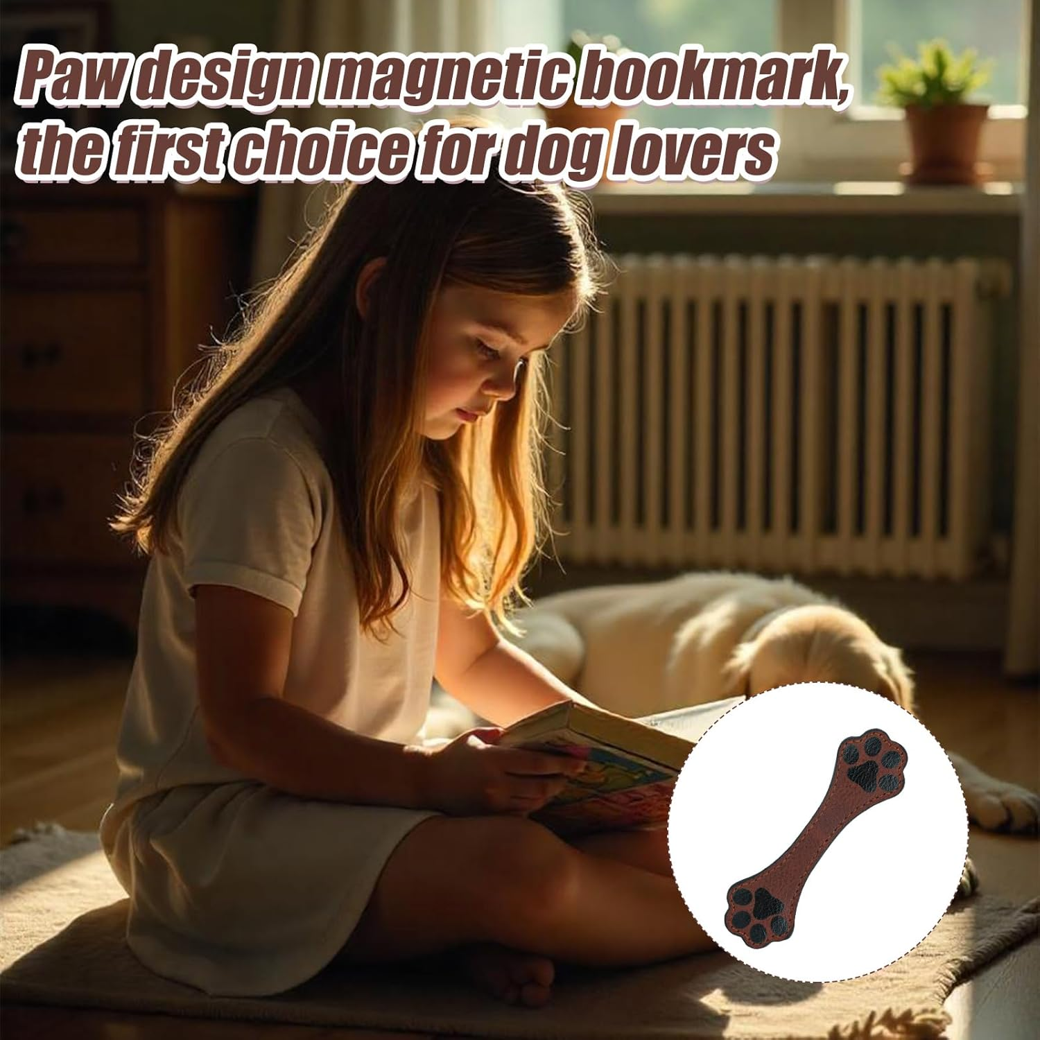 Gosknor 4Pcs Magnetic Leather Dog Paw Bookmarks, Brown, Leather, 3.94X1.18In image number 3
