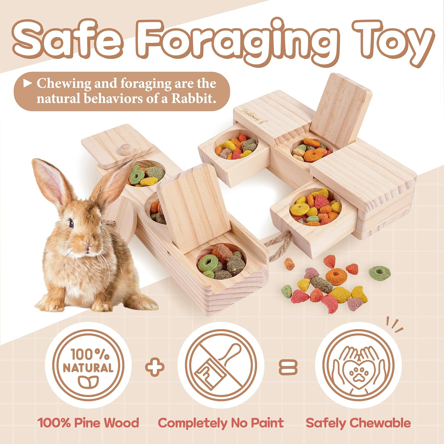 Soulthink&reg; Interactive Wooden Pet Rabbit Toys - Sniff N' Snack Bunny Chew Toys for Rabbit Treats, Suited as Guinea Pig Toys, Hamster Toys for Boredom, Bunny Toys for Rabbits Keep Busy (2 Sets) - Sniff N' Snack 3.0 image number 4
