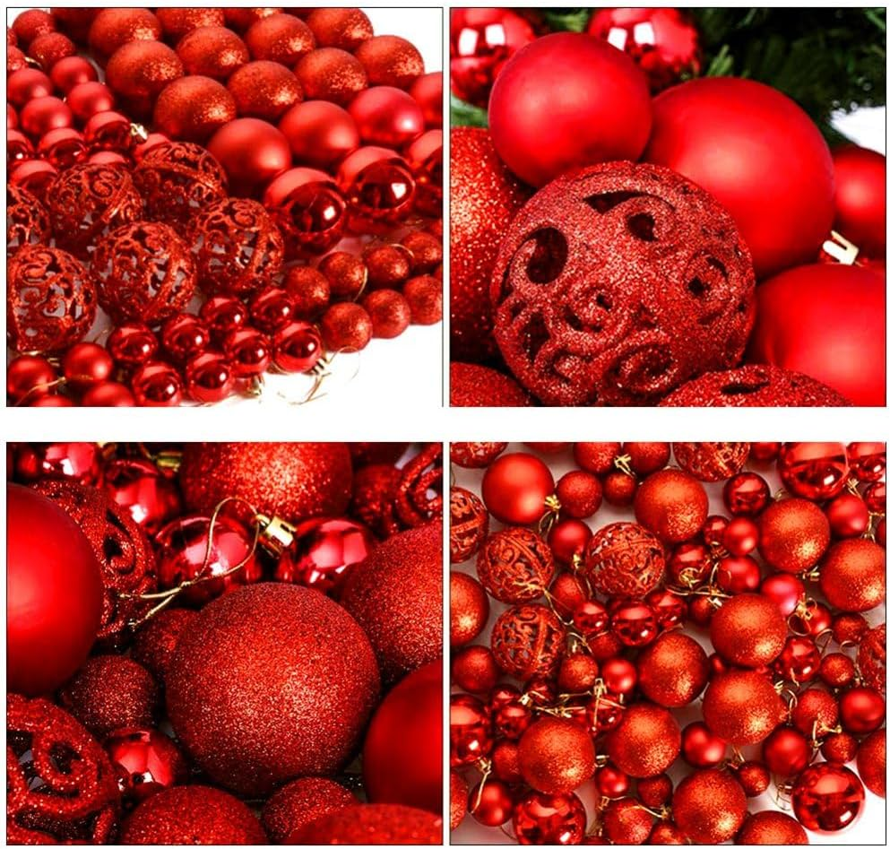 101Piece Red Christmas Ball Ornaments, Decorative Baubles Hanging For