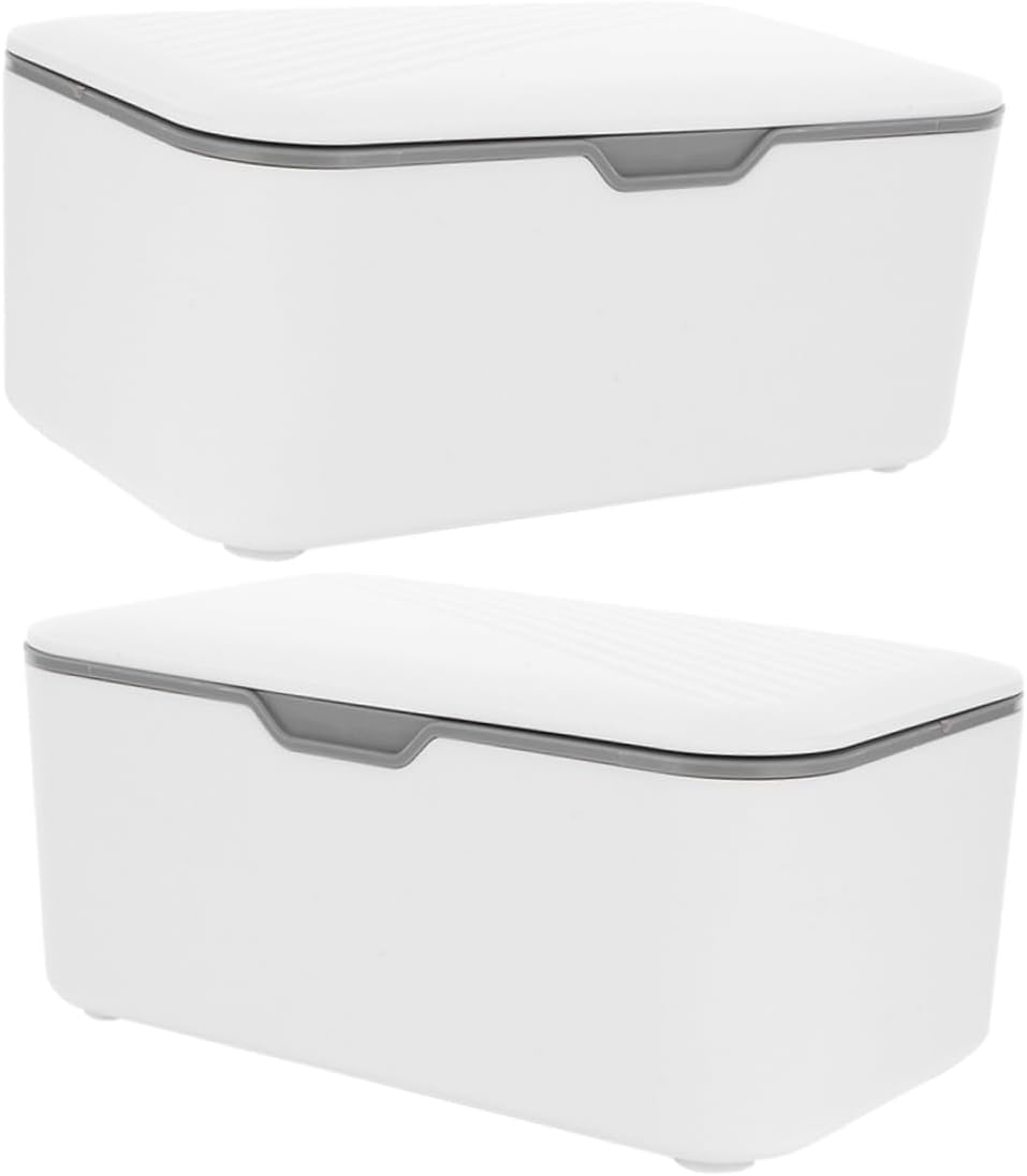 2Pcs Reusable Wipe Boxes Lid Sealed Dustproof Wipe Dispenser for Baby and Bathroom Portable Refillable Holder Container Gray image number 3