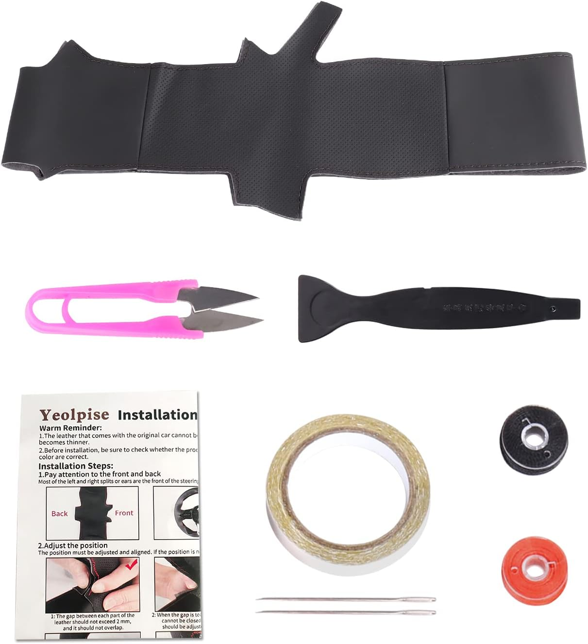 Yeolpise Hand Sewn Microfiber Leather Steering Wheel Cover on Wrap,Fit for Mazda 3 2014-2016 Mazda 6 2014-2016 Mazda 2 2015-2017 CX-3 2016-2017 CX-5 2013-2016 for Scion Ia 2017 image number 2