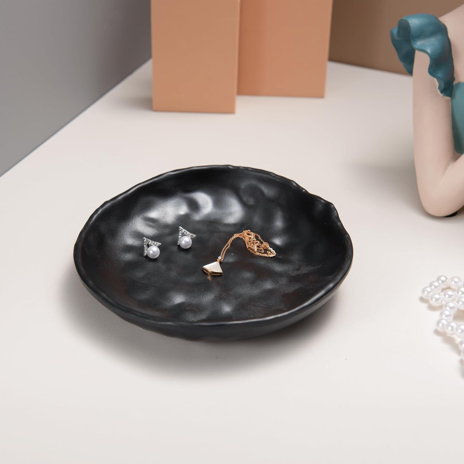 Feyarl Black Jewellery Tray, round Cosmetic Tray, Organiser Tray, Decorative Bowls, Bathroom Entrance for Bowls, Jewellery image number 4