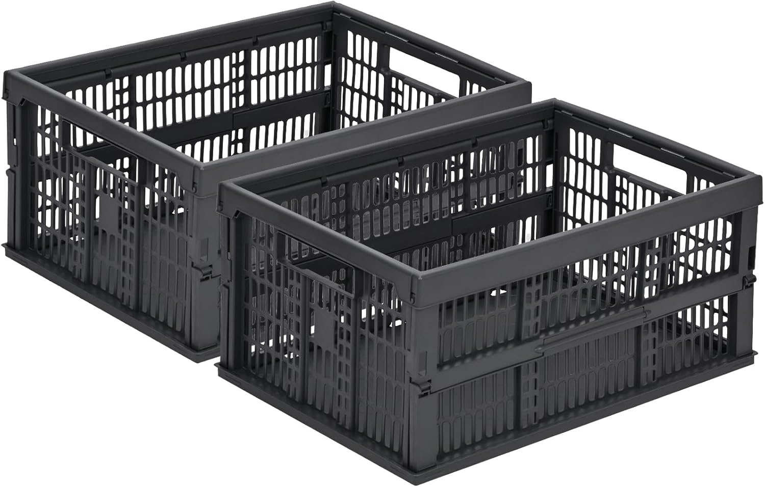 2-Pack Pastel Storage Crates, Plastic Crates, Baskets for Organizing, Collapsible Storage Crates for Bedroom Decor Classroom Office Kitchen Bathroom Home (Grey, 9.8" X 6.5" X 3.8")