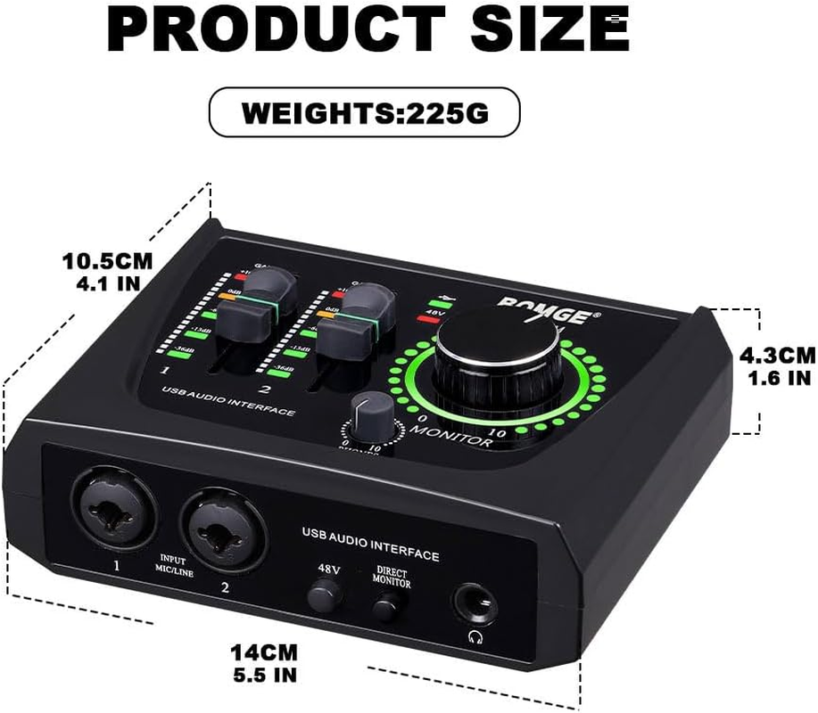 BOMGE Mini 2 Channel USB Audio Interface for Recording, Streaming and Podcasting, with XLR/48V Phantom Power,Studio Quality Audio Interface for Guitarist, Vocalist, Podcaster or Producer image number 5