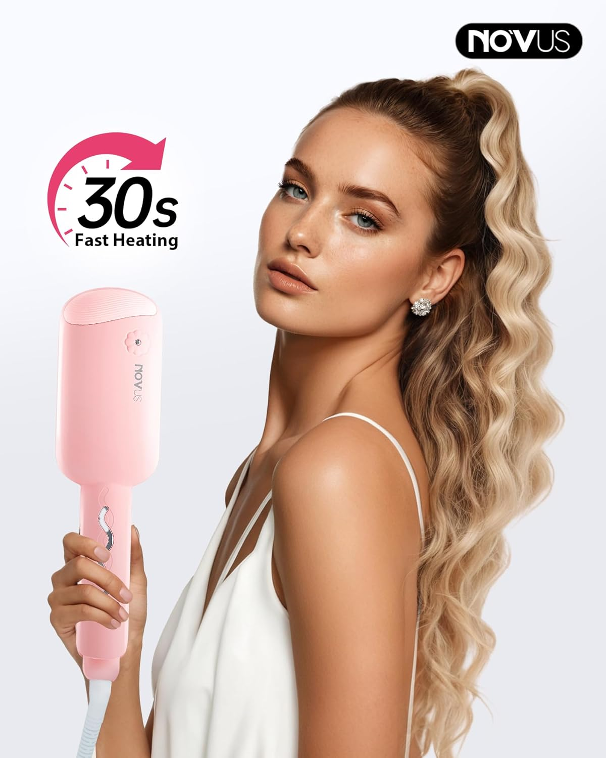 NOVUS Waver Curling Iron, Beach Waves Curling Wand, Ionic Hair Waver with Anti-Scald Hair Crimper, Easy to Use, 2 Barrel Hair Crimper for All Hair Types Women, Pink, 1.25 Inch image number 5