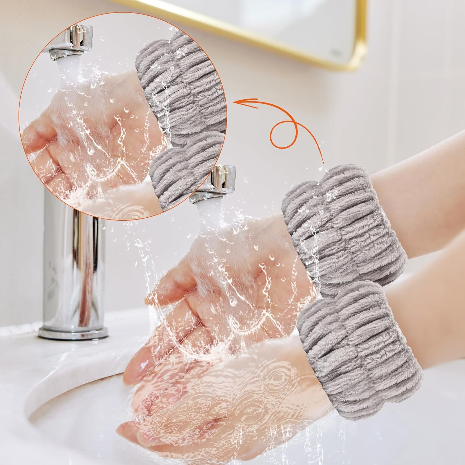 6Pcs Wrist Bands for Washing Face Wash Wristbands Wrist Towels Arm Bands for Skincare Makeup Wrist Cuffs Spa Wrist Scrunchies image number 4