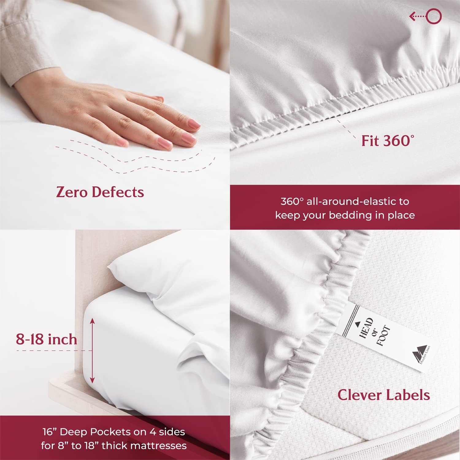 100% Egyptian Cotton Sateen Weave 800 Thread Count Queen Fitted Sheet with Elastic All around - Fits Mattress Upto 18'' by Mayfair Linen White image number 4