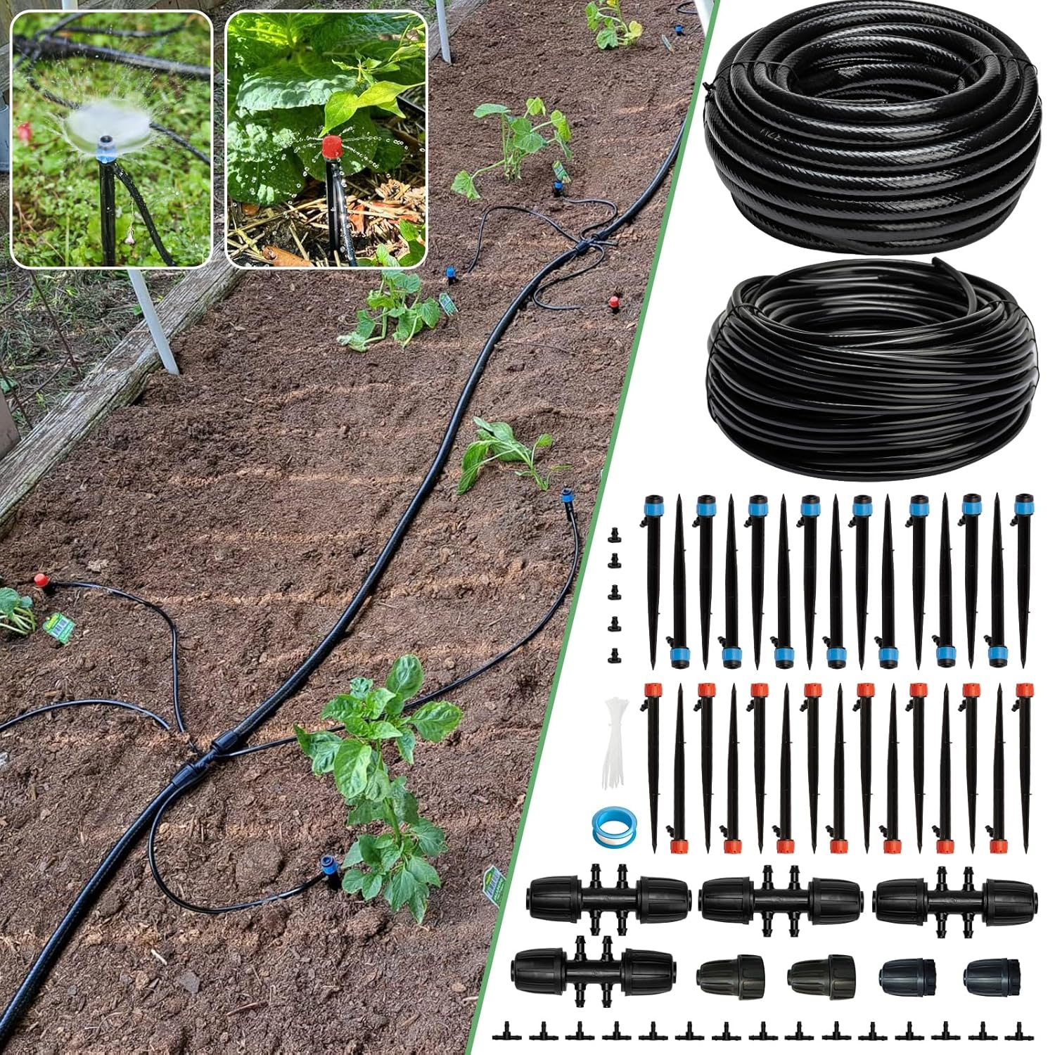 Riboud 240FT Drip Irrigation System Kit, Automatic Garden Watering System for Plant, Greenhouse, Yard, Lawn, with 1/2 Inch 1/4 Inch Irrigation Tubing Hose and Accessories