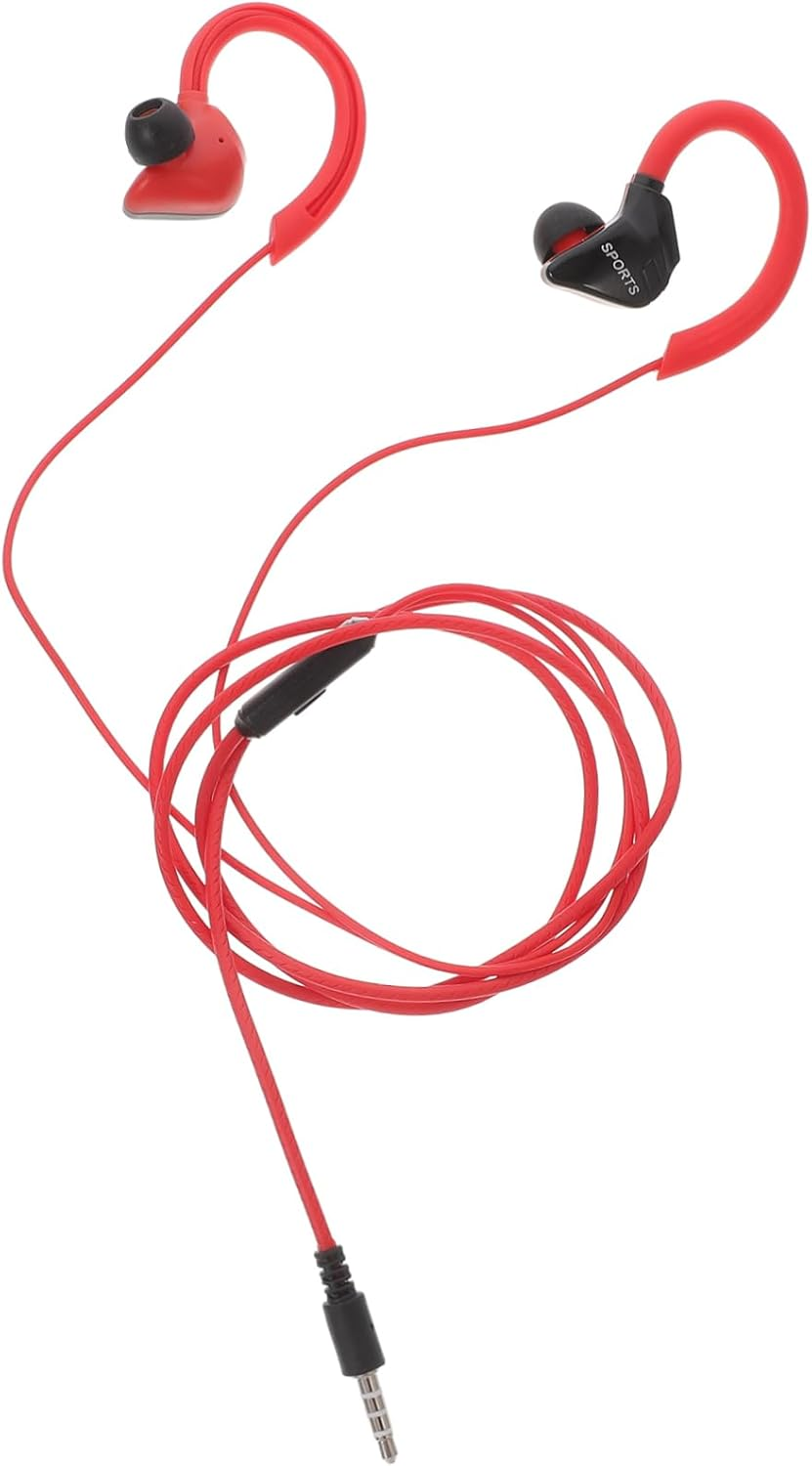 IWOWHERO Wired Ear Hook Earphones Noise Isolation and Sweat-Proof Corded In-Ear Earbuds for Running and Active Lifestyles, Red Wired Headphones for Cell Phone Sports Use image number 4