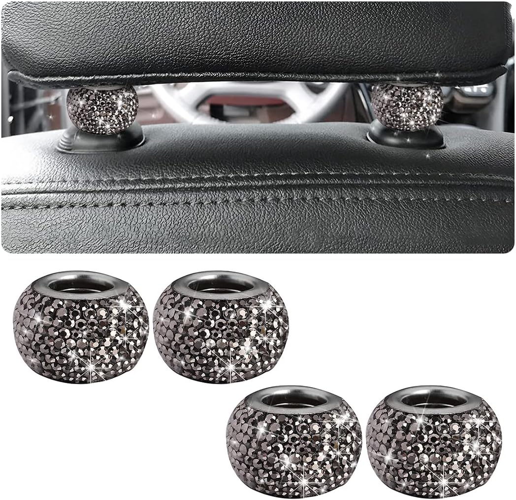 XINLIYA 4 Pack Car Headrest Collars, Bling Car Head Rest Collars Rings Decor, Rhinestone Car Head Rest Collars, Interior Car Seat Accessory, Crystal Decoration Charms for Car SUV Truck (Bright Black)