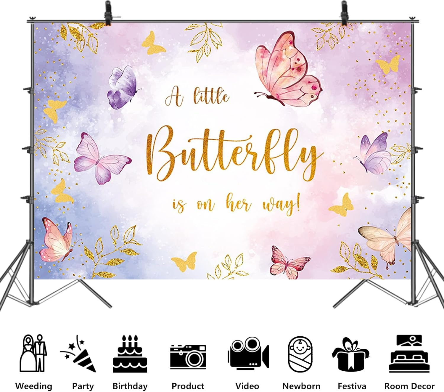 APROPHIC 7 X 5 Feet Butterfly Baby Shower Background a Small Butterfly Is on the Way Party Background Purple and Pink Butterflies Photography Background Girls Female Party Banner