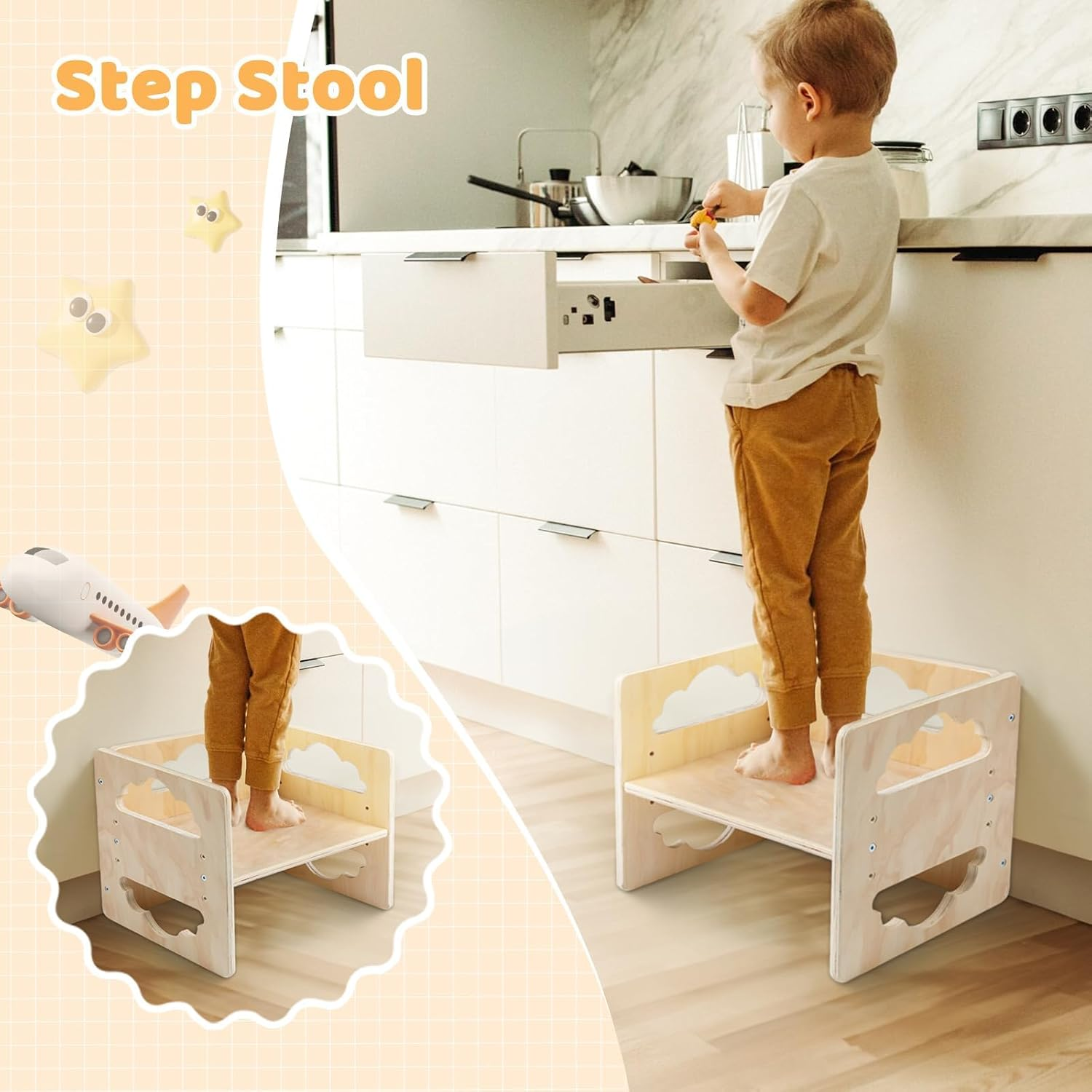 Kids Table and Chair Set Wooden Toddler Table and Chair Set Baby Activity Table with Blackboard Kids Activity Table Step Stools Kid Table Chair for Eating Drawing Reading image number 4