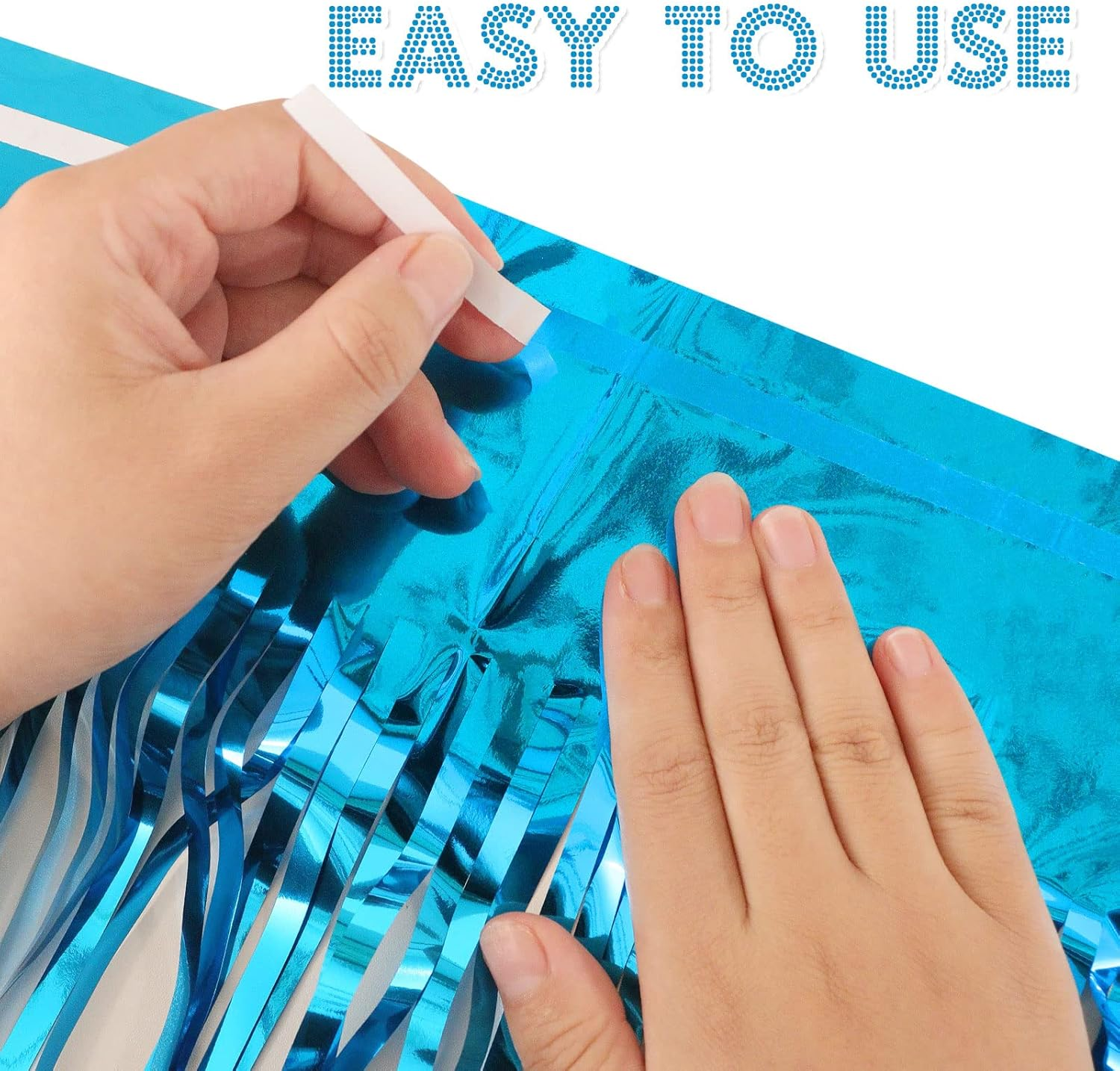 Lake Blue Fringe Curtain Party Decorations 2 Pack, Large Foil Fringe Backdrop Curtains Door Streamers for Birthday Wedding Bridal Shower Holiday Party Decor image number 4