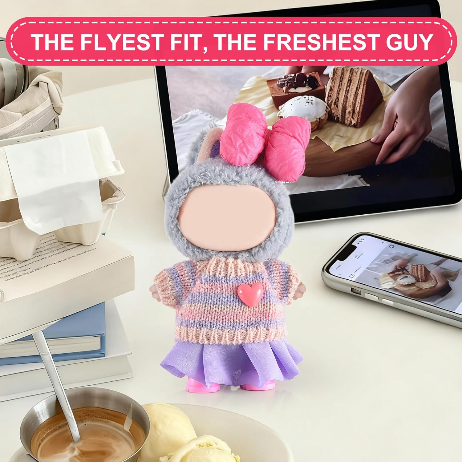 17Cm Doll Clothes, Cute Dolls Outfit Accessories with Sweater, Dress, Shoes, Clothing Set for Bubudolls image number 3