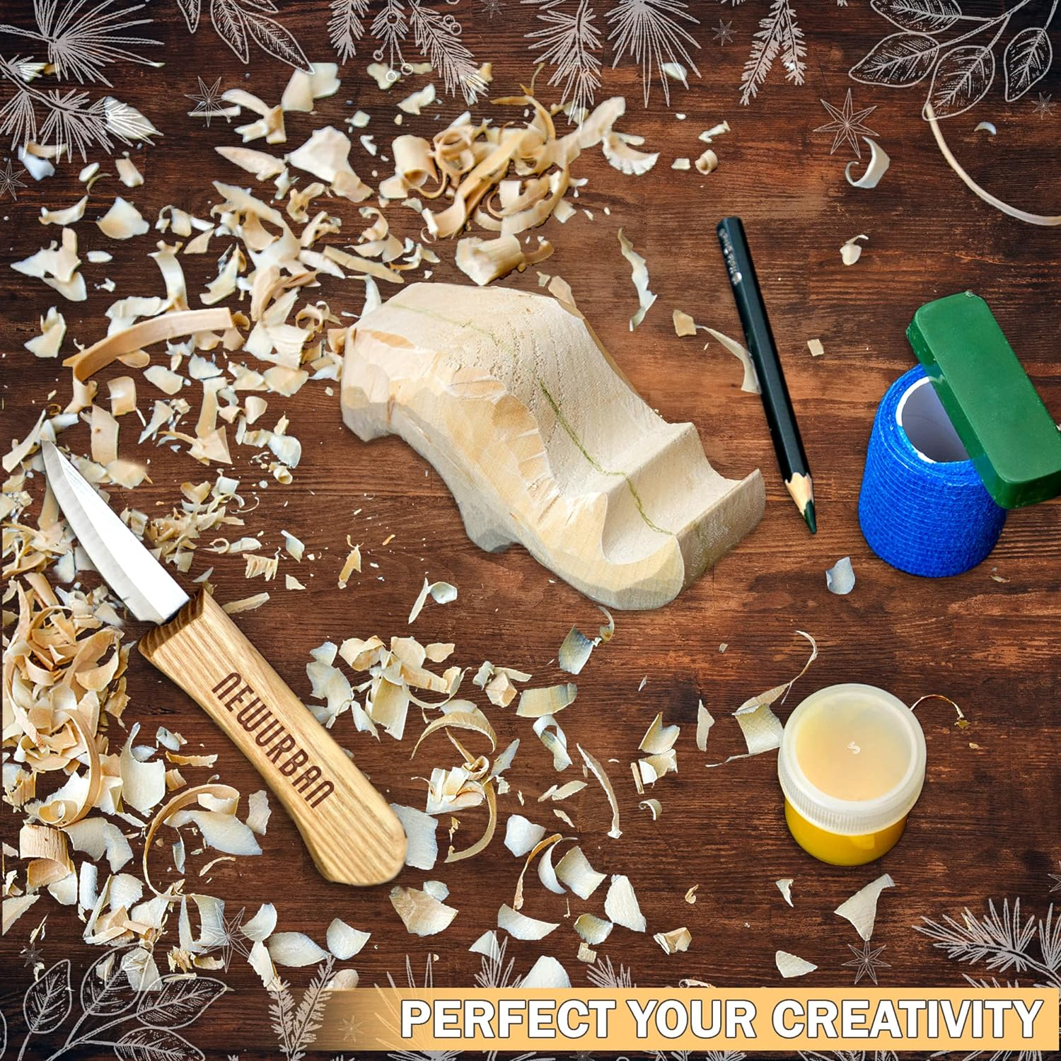 Wood Carving Kit for Beginners - Whittling Kit with Rhino - Linden Woodworking Kit for Kids, Adults - Wood Carving Stainless Steel Knife with Wooden Handle-Rhino Shaped Linden Blank image number 3