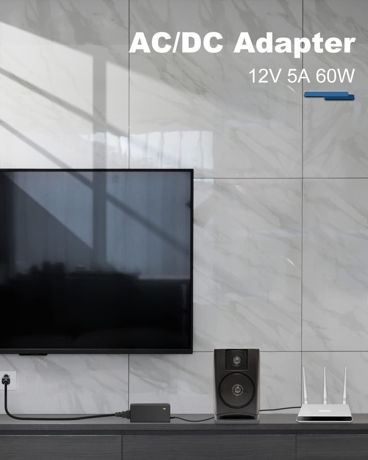 DC 12V 5A Power Supply Adapter Converter AC 100-240V Input with 5.5X2.5Mm DC Output 12 Volts 5 Amps AC DC Table Top Adapter, 60 Watts 12V 5A Switching Power Adaptor Converter image number 1