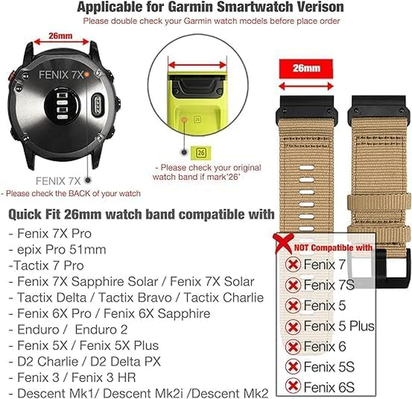 Fleshy Leaf Nylon Watch Bands for Garmin Fenix 8 51Mm, Fenix 7X / Fenix 6X / Fenix 5X/Enduro 2, Quick Fit 26Mm Adjustable Woven Nylon Sports Wrist Strap with Stainless Steel Clasp for Tactix 7 Pro, Epix Pro 51Mm image number 4