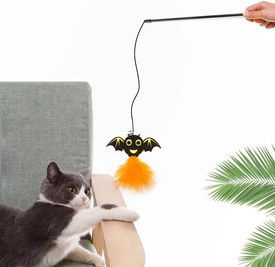 ARFUKA Cat Accessories Interactive Cat Toy Feather Cat Toy Cat Stick Cat Wand Toy Feather with Bells Halloween Elemente Retractable Cat Teaser Toy for Kitty Kitten Scratching Exercise Indoor Pack of 3 image number 2