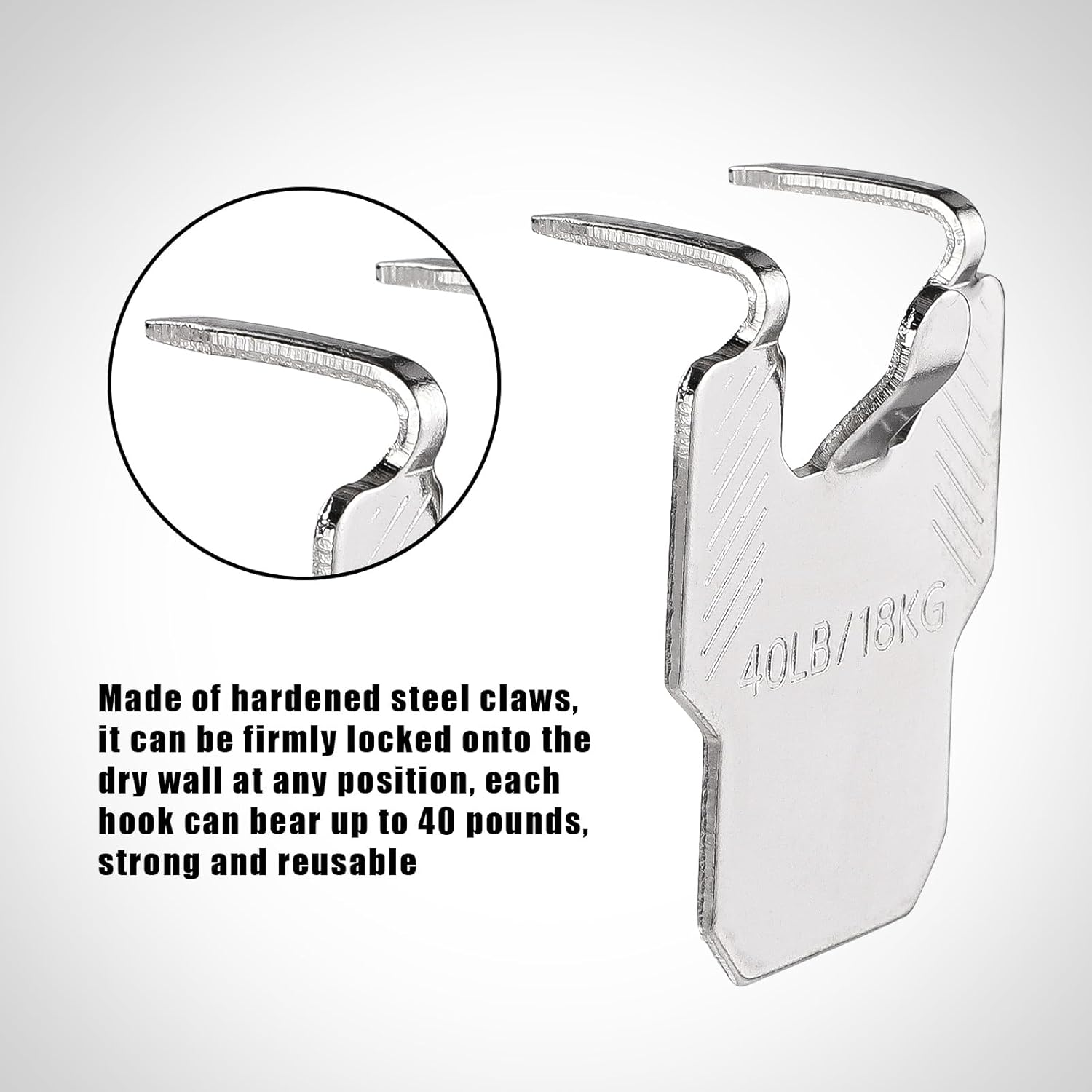 30Pcs Drywall Picture Hanging Claw, Stainless Steel No Nails Required Picture Hangers Claws Mirror Hooks Holds up to 40Lb for Photo Frame Mirror Artwork image number 3