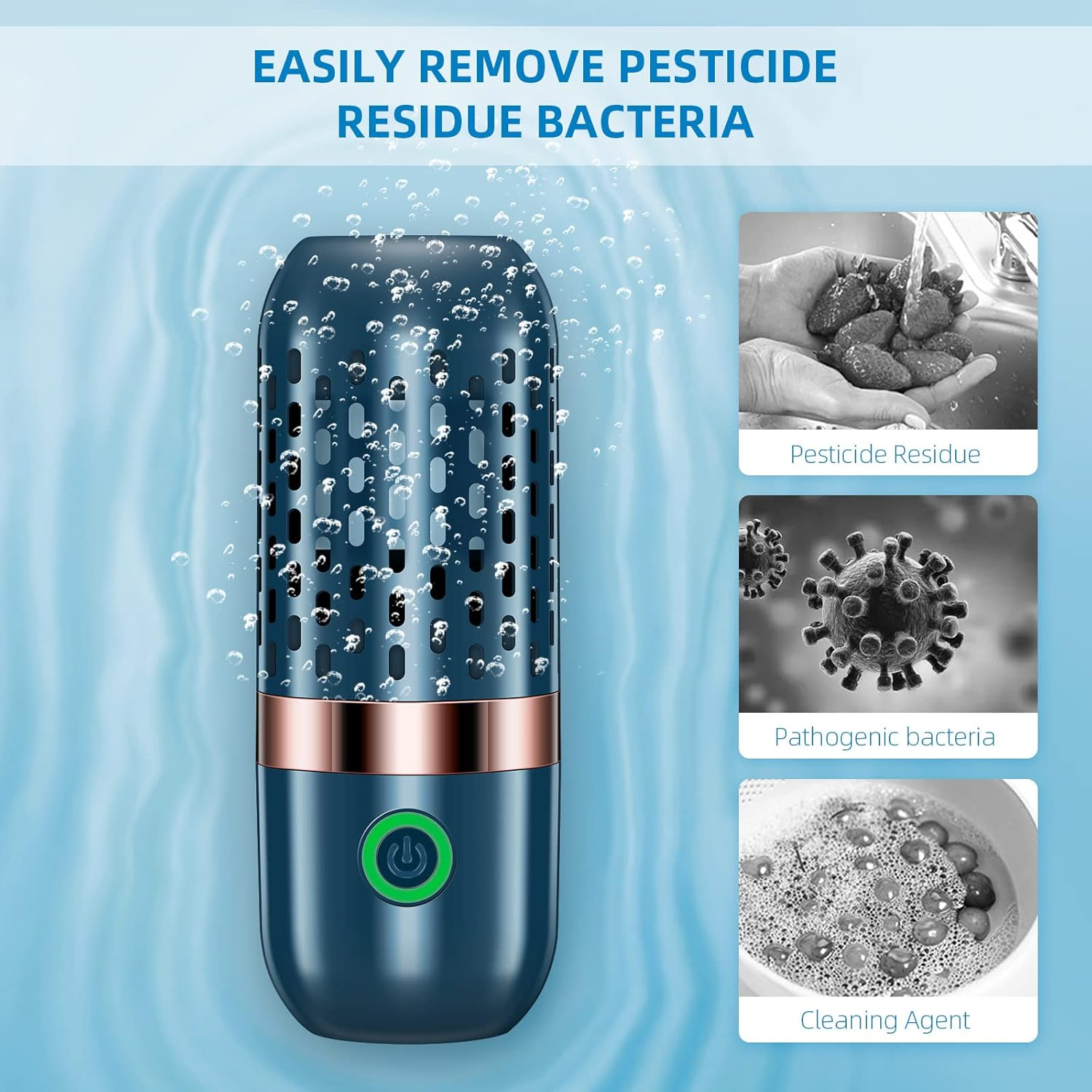 Fruit and Vegetable Washing Machine,Portable Fruit Cleaner Device, Food Fruit Purifier with USB Charging Base for Cleaning Fruit, Vegetable, Rice, Meat (Bule) image number 6