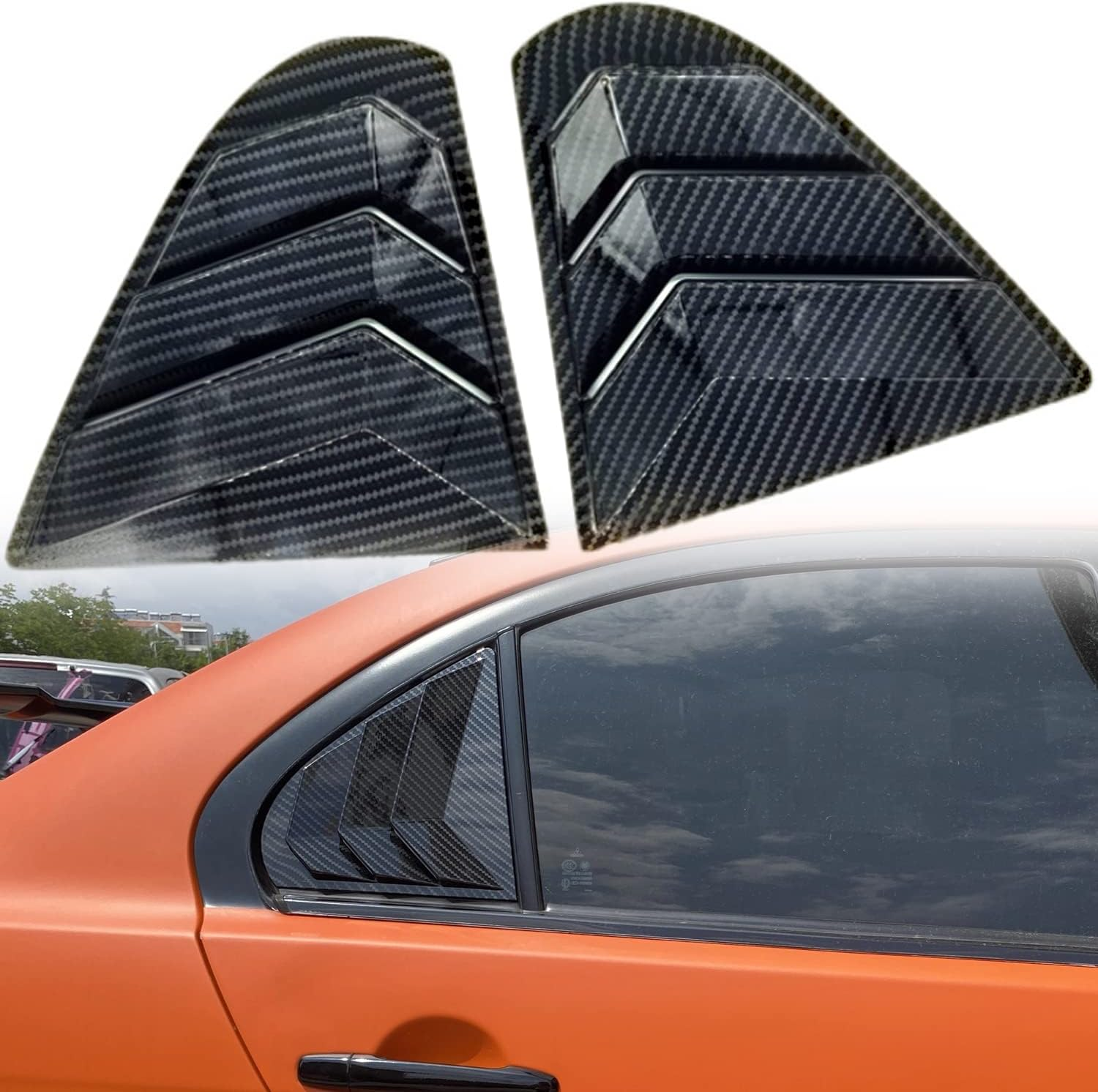 Autophoton for Mitsubishi Lancer 2008-2017 Carbon Fiber Black Rear Window Shutter Cover Trim 2Pcs Car Accessories image number 3