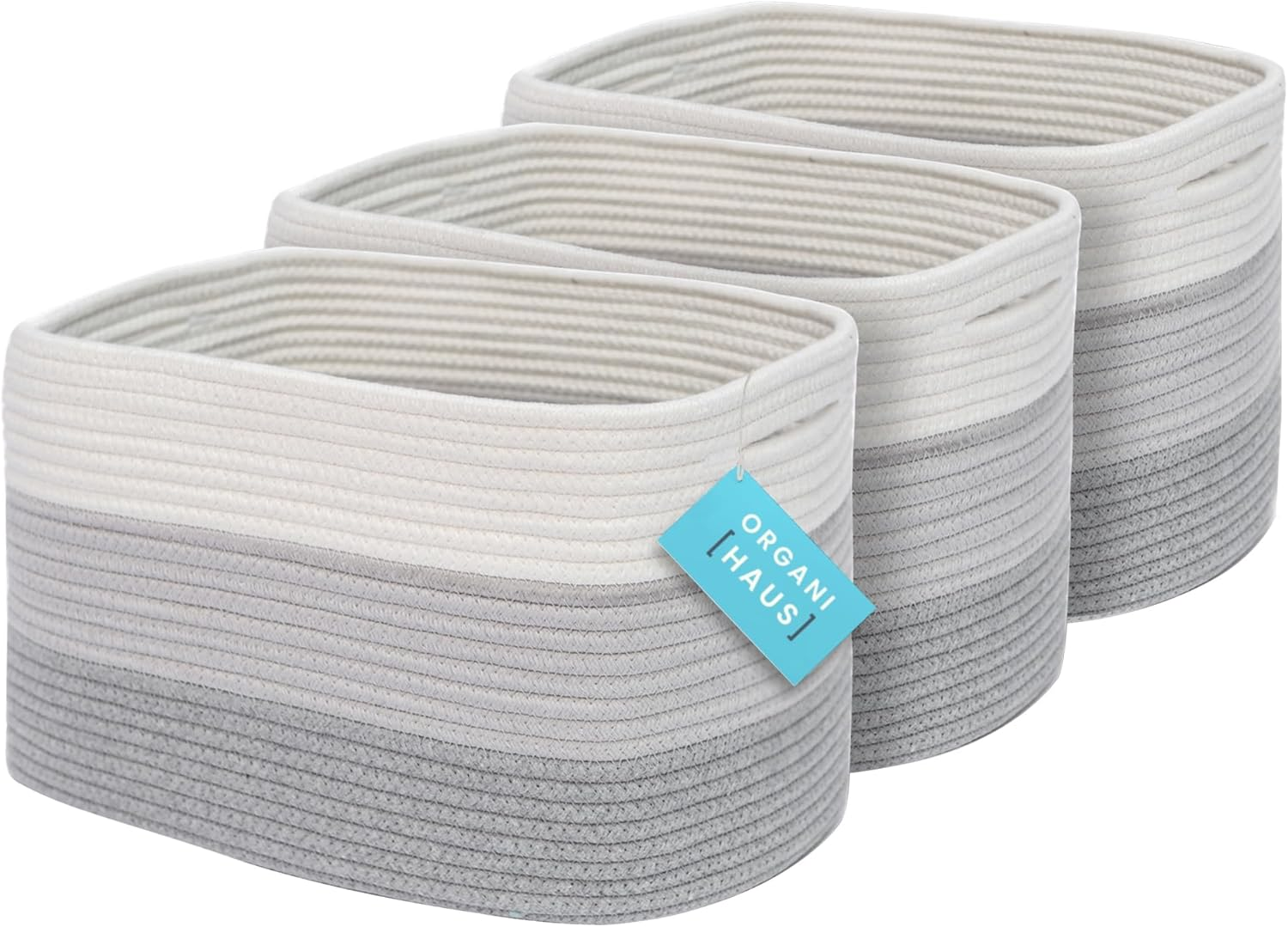 Organihaus Set of 3 Cute Rainbow Storage Basket for Toys & Cloths | Cotton Rope Basket for Decor | Shoe Basket Organizers & Storage | Decorative Storage Baskets & Bins | Woven Baskets for Storage