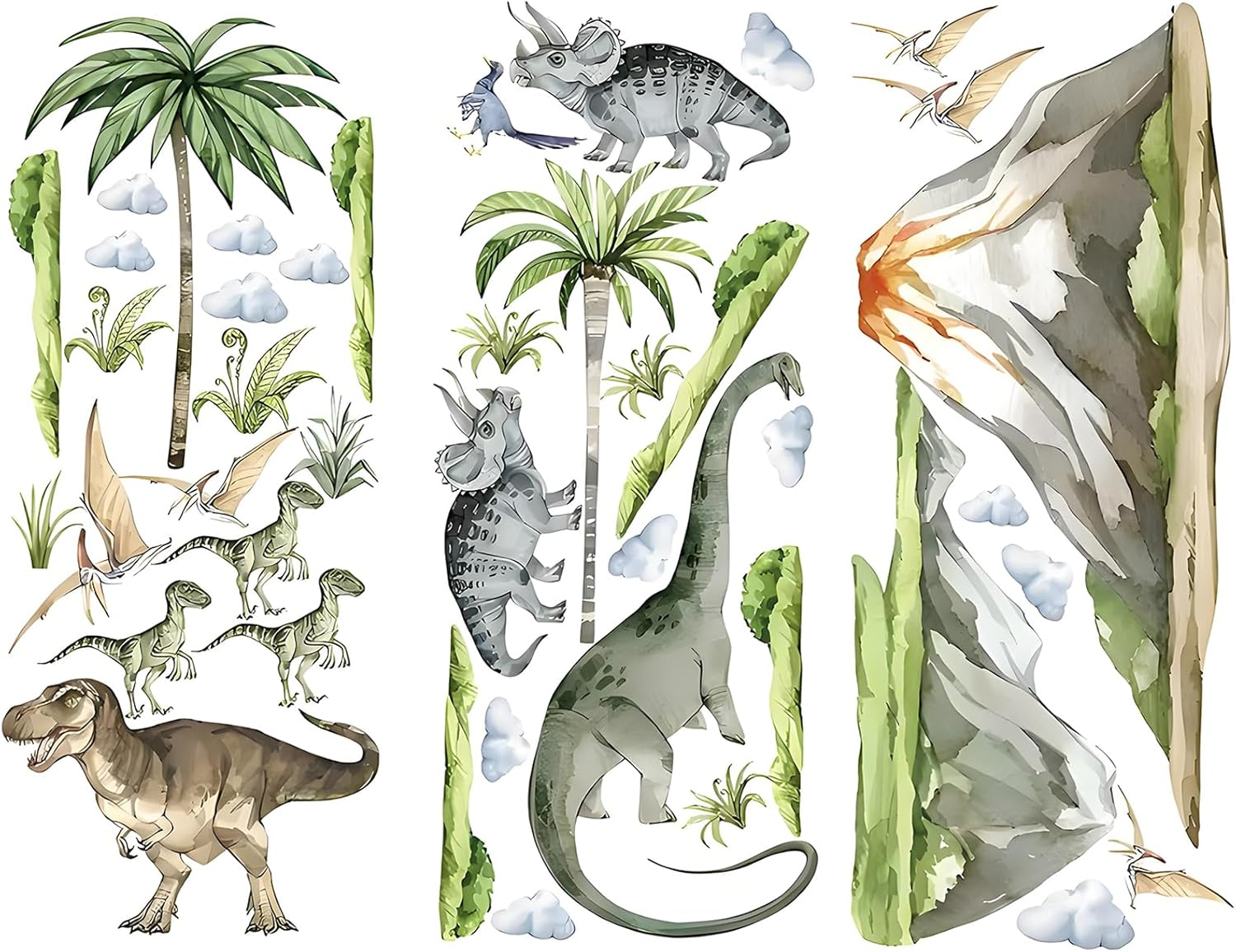 ZHIGOU Large Dinosaur Wall Sticker - Watercolor Tropical Palm Tree Wall Sticker Plant Peel off Wall Sticker - Nursery Kids Bedroom Playroom Baby Nursery Decor image number 3