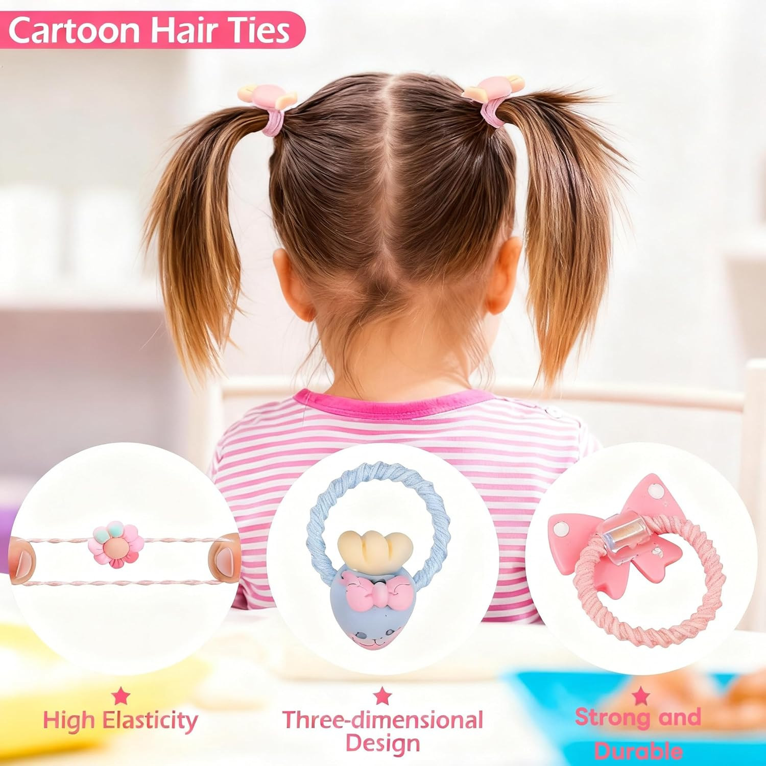Girl Hair Ties, Hianjoo 60 Pcs 30 Pairs Baby Hair Ties for Toddler Girls Small Rubber Bands with Elastic Loop Ponytail Ties Colorful Soft Pigtail Holders Accessories for Infants Toddlers Girls Kids image number 3