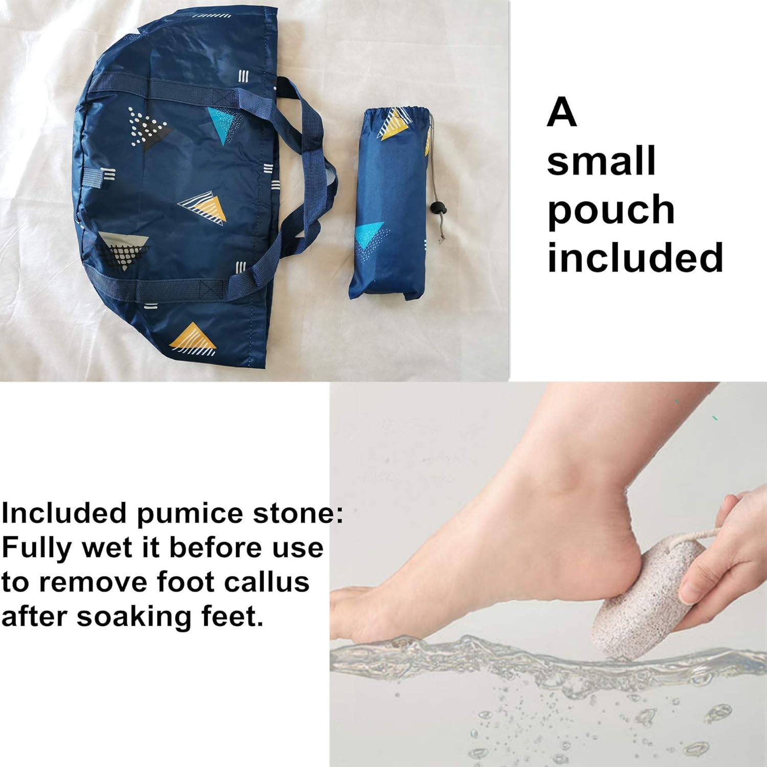 Collapsible Foot Spa Basin Water Bucket, Portable Travel Camping Foot Bath Tub for Soaking Feet (24L (811 Ounce), Dark Blue with Pumice Stone) image number 6