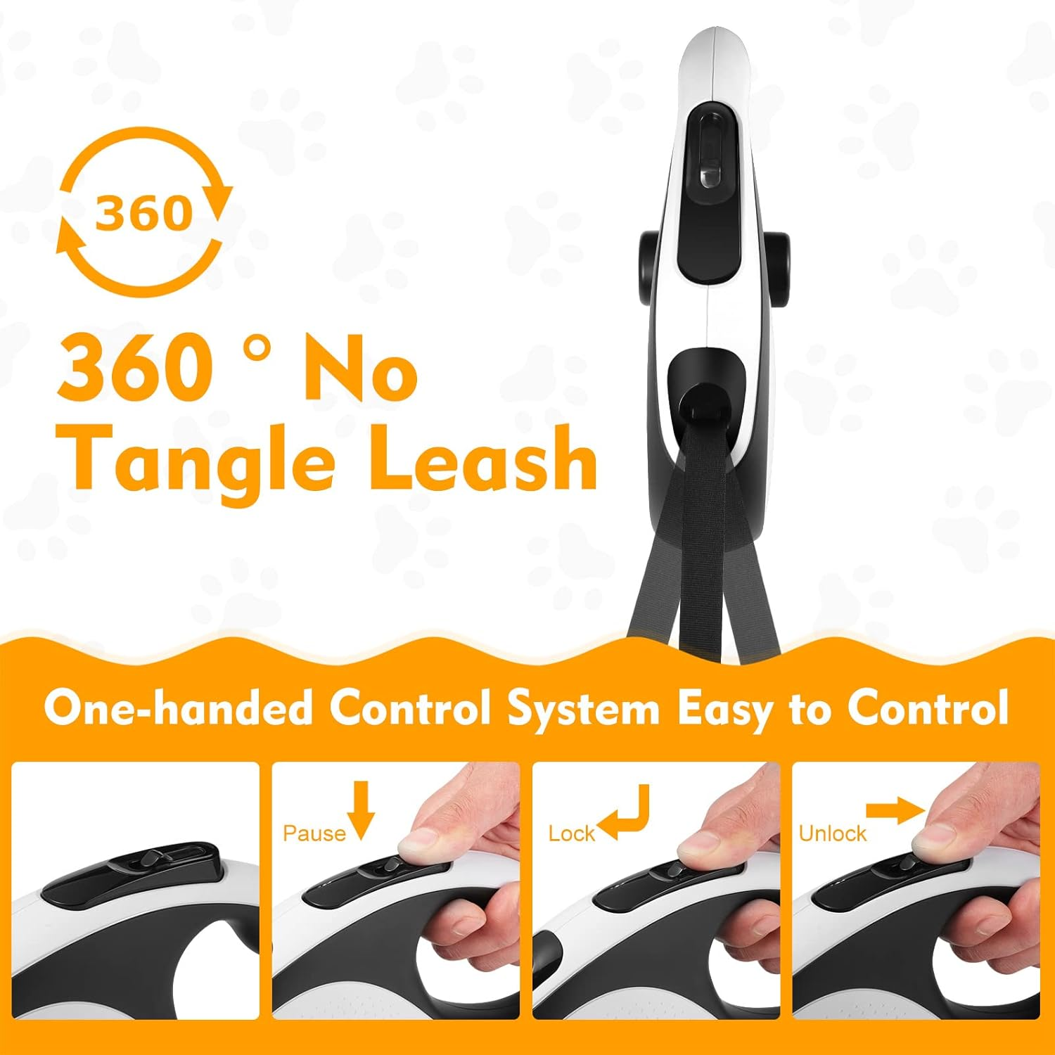 WRSOMIT Retractable Dog Leash with Chew Proof Cable, 26Ft Heavy Duty Dog Leash for Small Medium Large Dogs up to 110Lbs, 360&deg; No Tangle, One-Handed Brake White - Blue image number 6