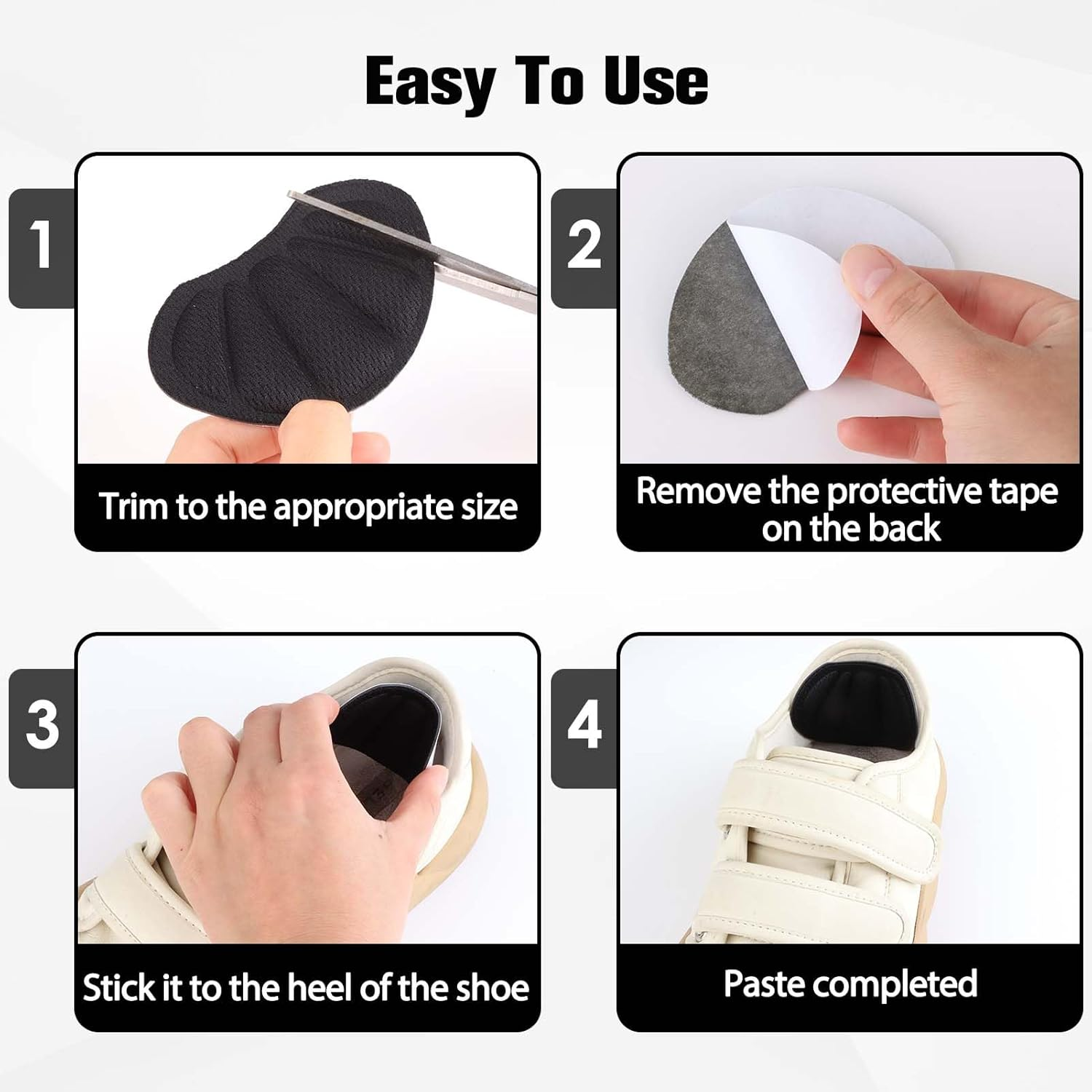 Shoe Pads for Shoes Are Too Large Self-Adhesive, 8 Pcs Soft Thick Cushion Inserts to Stop Heel Slip Prevent Blisters Repair Loose Shoes Too Big, Improve Fit Comfort, Heel Pads for Women & Men (Black, M) image number 5