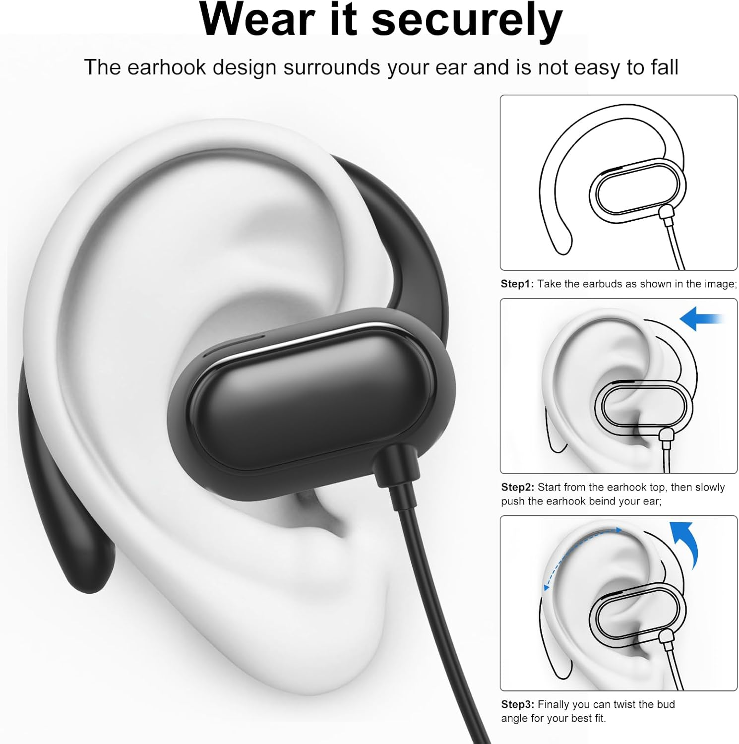 USB C Headphones Over-Ear Buds Hooks Wired Earbuds &Mic for Sports Running Volume Control, USB Type C Open Ear Headset for Ipad Air Pro 2024 Iphone 15 Samsung Galaxy S24 S23 S22 S21 Oneplus 12 Pixel 8 image number 2