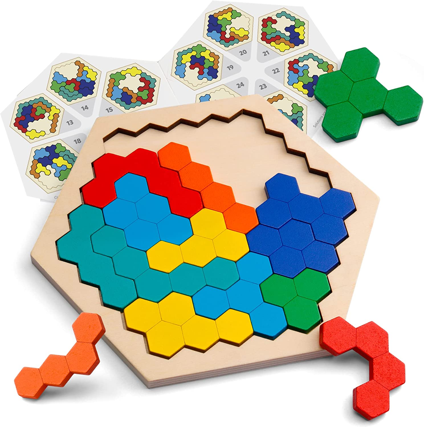 Coogam Wooden Hexagon Puzzle for Kid Adults - Shape Block Tangram Brain Teaser Toy Geometry Logic IQ Game STEM Montessori Educational Ages 3+ Challenge image number 4