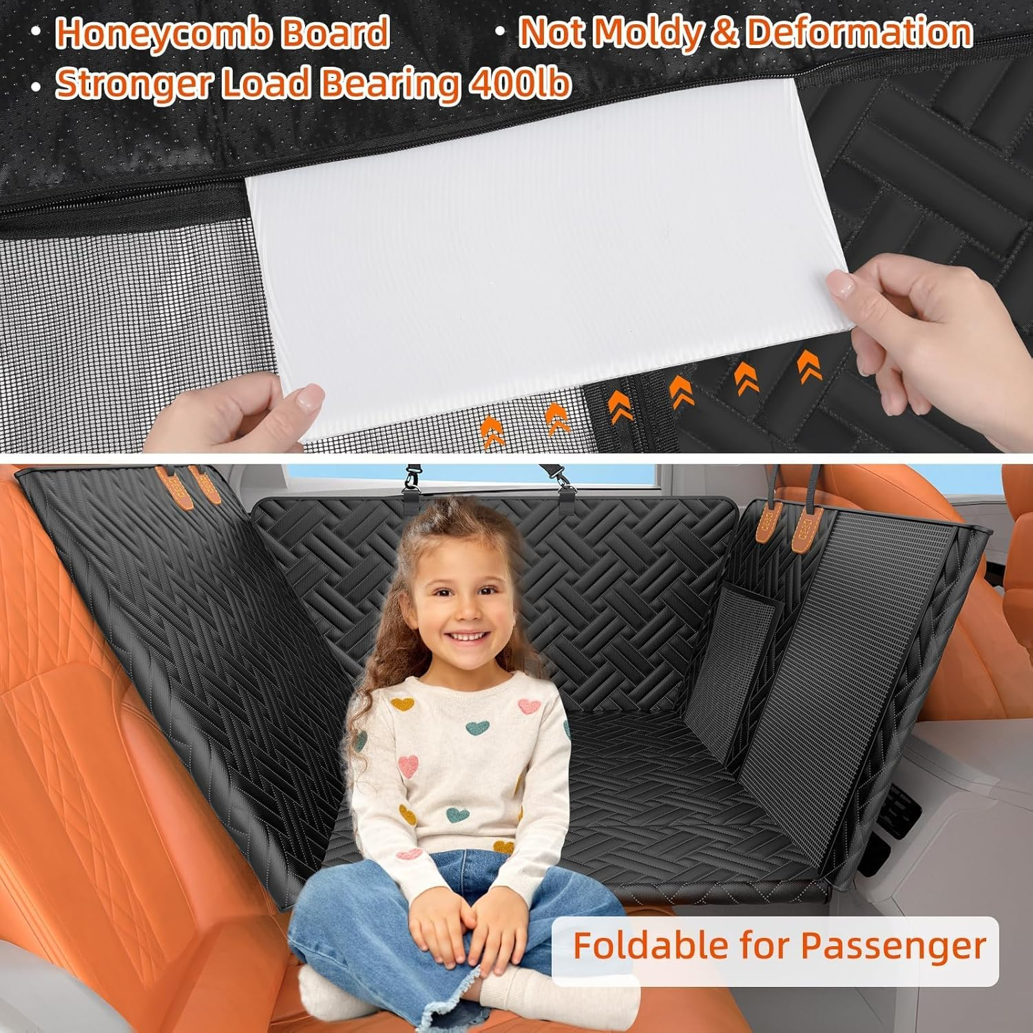 Extended Car Seat Cover for Dogs,Pet Car Hammock, Hard Bottom Back Seat Extender for Dogs with Mesh Window, Waterproof Backseat Pet Cover Hard Bottom-Dog Car Seat Cover for Tesla & Cars,Trucks,Suvs image number 3