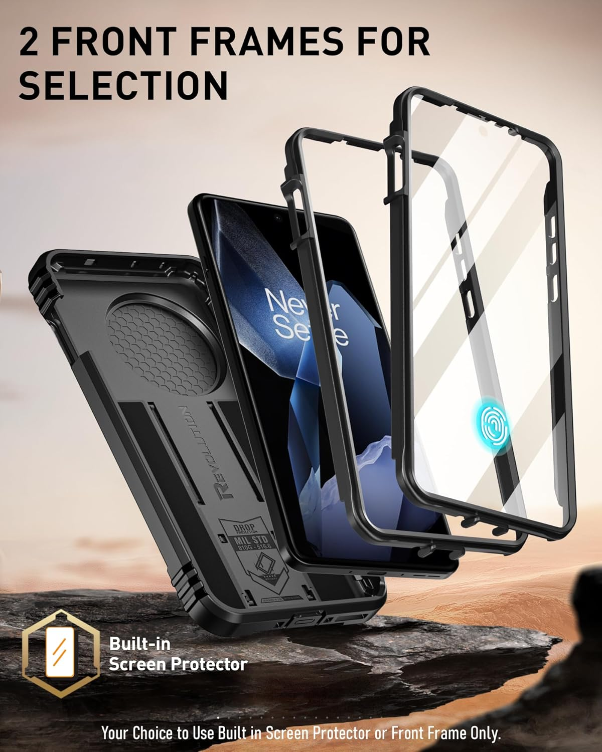 Poetic Revolution Case for Oneplus 13 5G, [Slide Camera Cover], Built-In Screen Protector [Work with Fingerprint ID], [2 Front Frame] Full Body Rugged Shockproof Case with Kickstand, Black - Blue image number 5