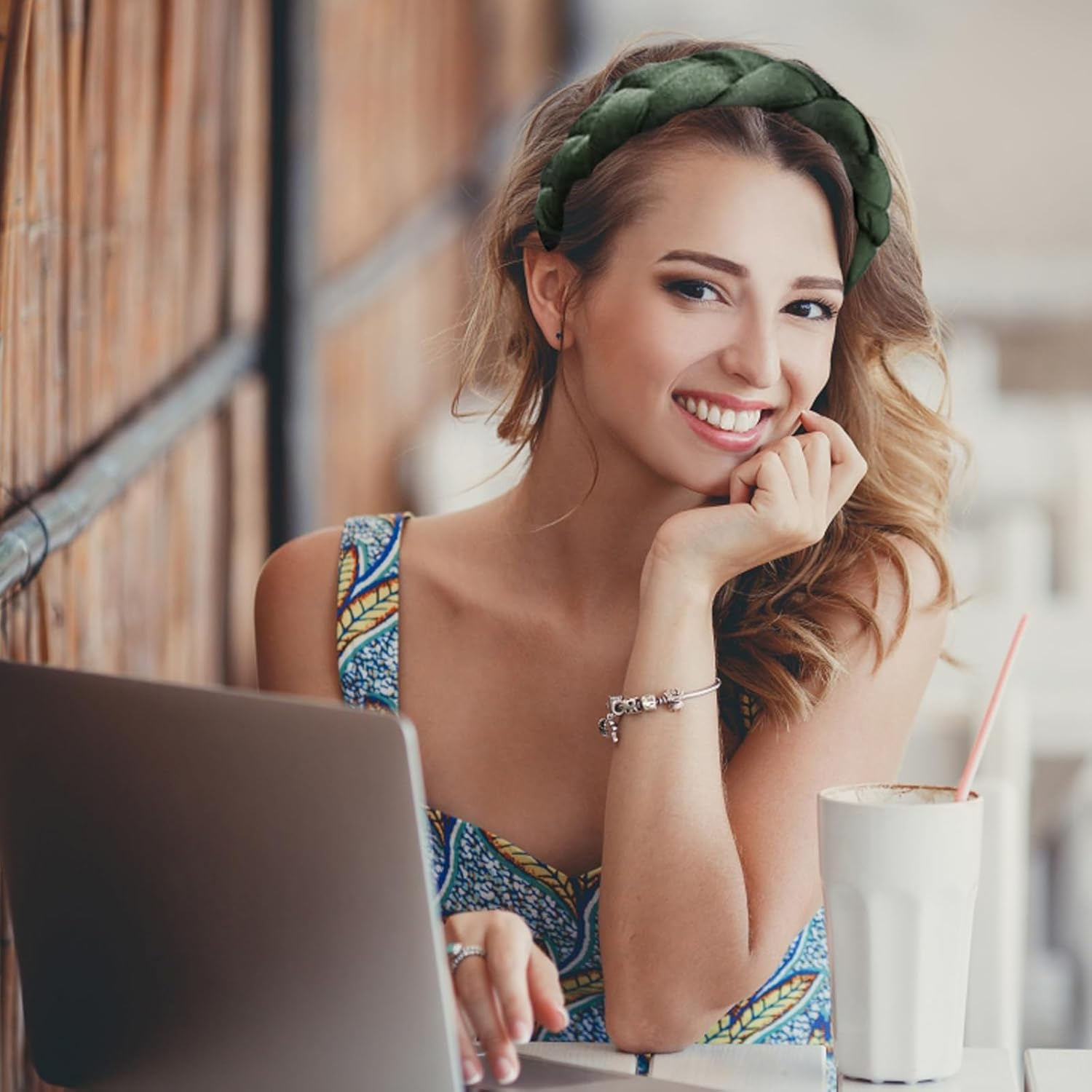 Pack of 2 Vintage Dirndl Headbands, Cross Braid, Fashion Headband Green for Makeup, Face Wash and Headpiece