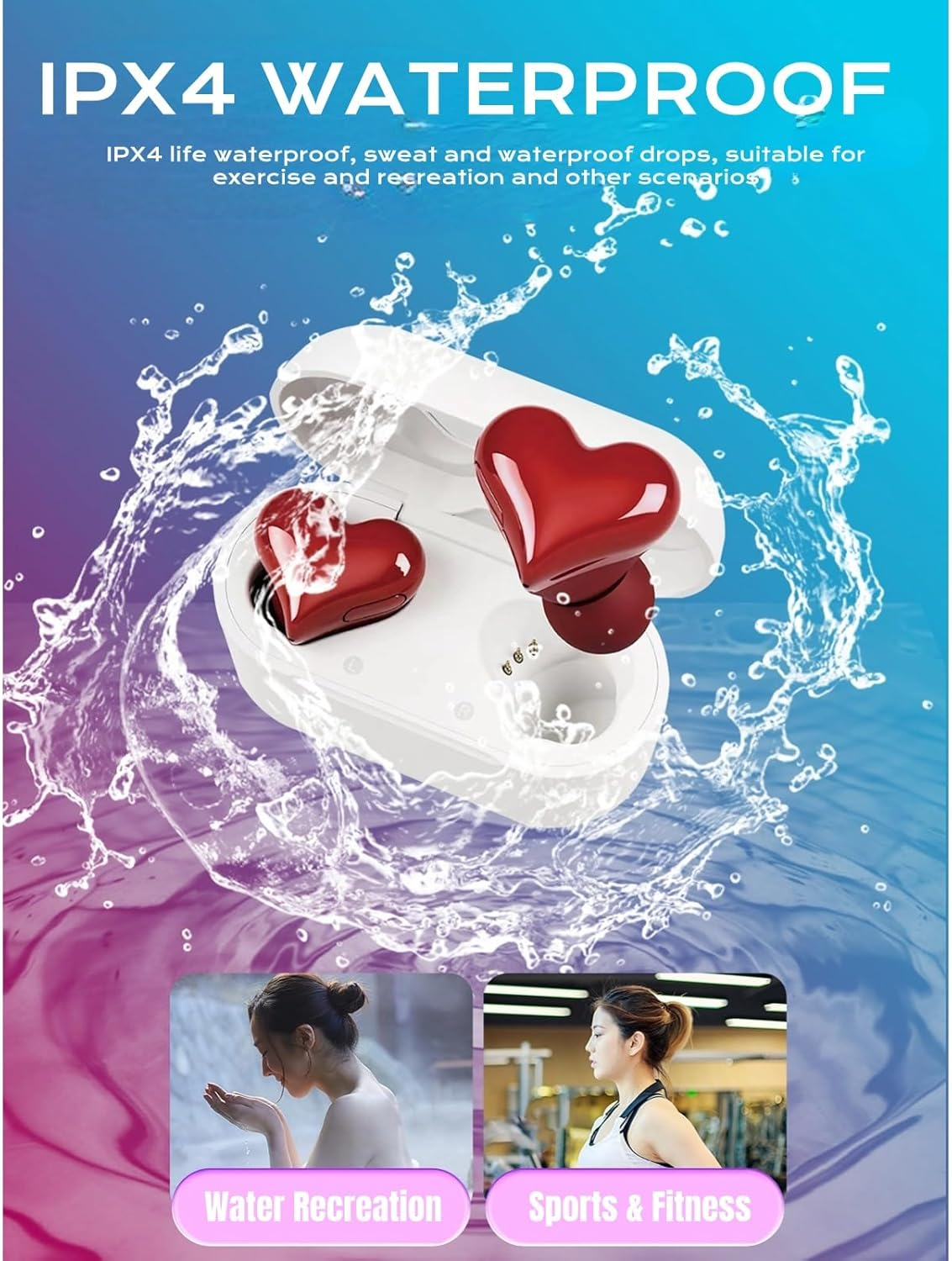 Wireless Earbuds Stylish Heart Shaped, Cute Creative Red Heart Bluetooth Earbuds with Charging Case, Noise Cancelling Hifi Stereo BT Earphones, Gifts for Girls Friends image number 5