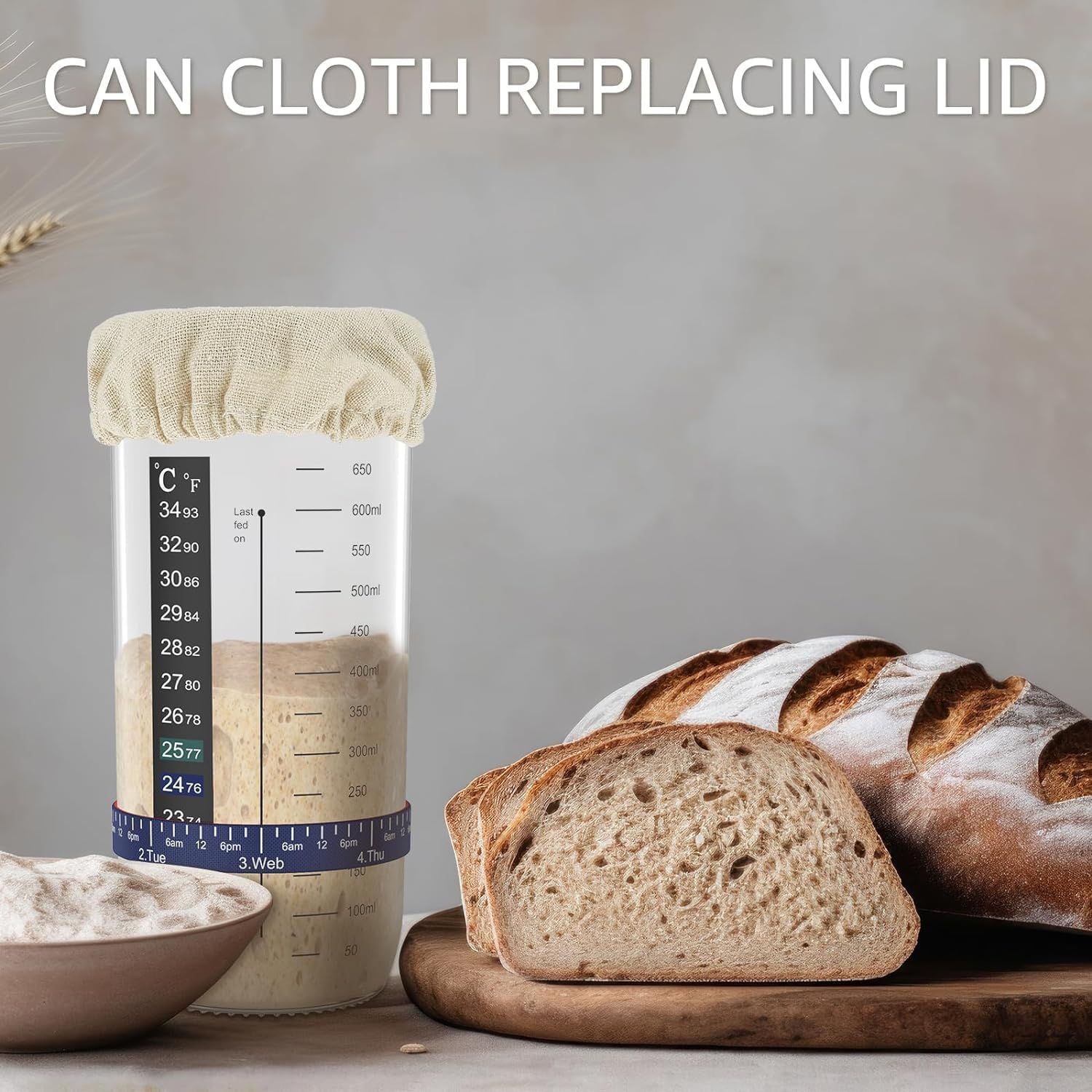 Sourdough Starter Jar Covers - 4Pcs Elastic Cotton Cloth Covers for Bread Proofing, Stretchy Bowl Lids image number 4