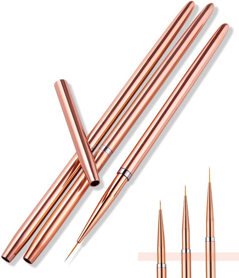 FULINJOY Nail Art Liner Brushes, 7Mm/9Mm/11Mm UV Gel Painting Nail Art Design Brush Metal Handle Nail Drawing Pens (3PCS, Black)