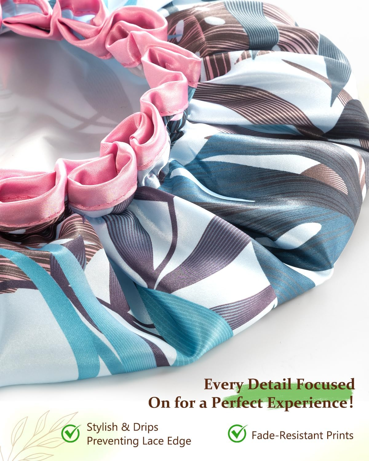 Mikimini Large Shower Cap for Women Reusable Waterproof, Hair Cap for Shower with Double Layers, Tropic Style Hair Cover with Elastic Band for Shower Suit for Meidum Hair, Braids, Meidum image number 1